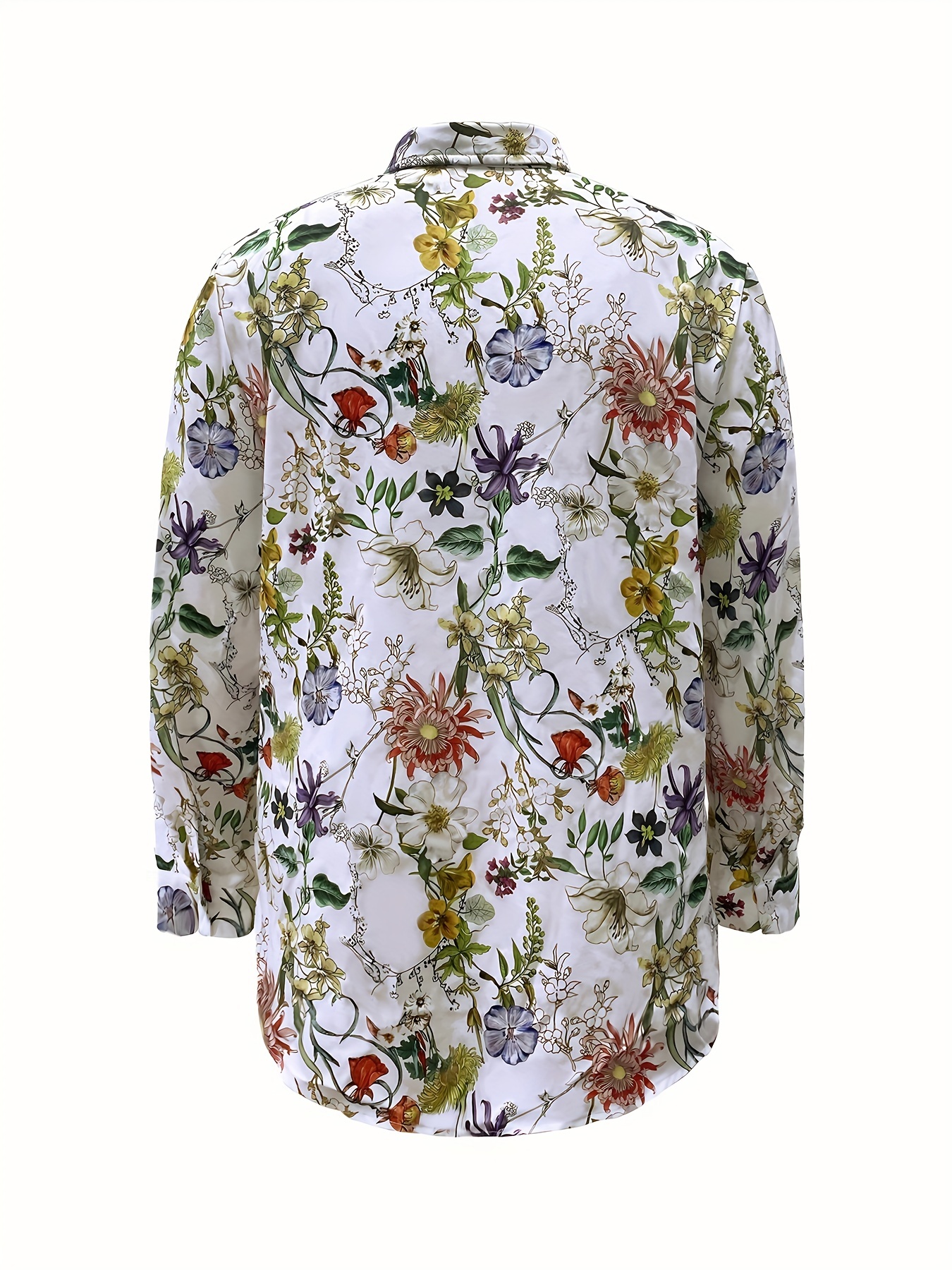 plus size casual blouse womens plus allover floral print long sleeve button up turn down collar medium stretch shirt top details 2