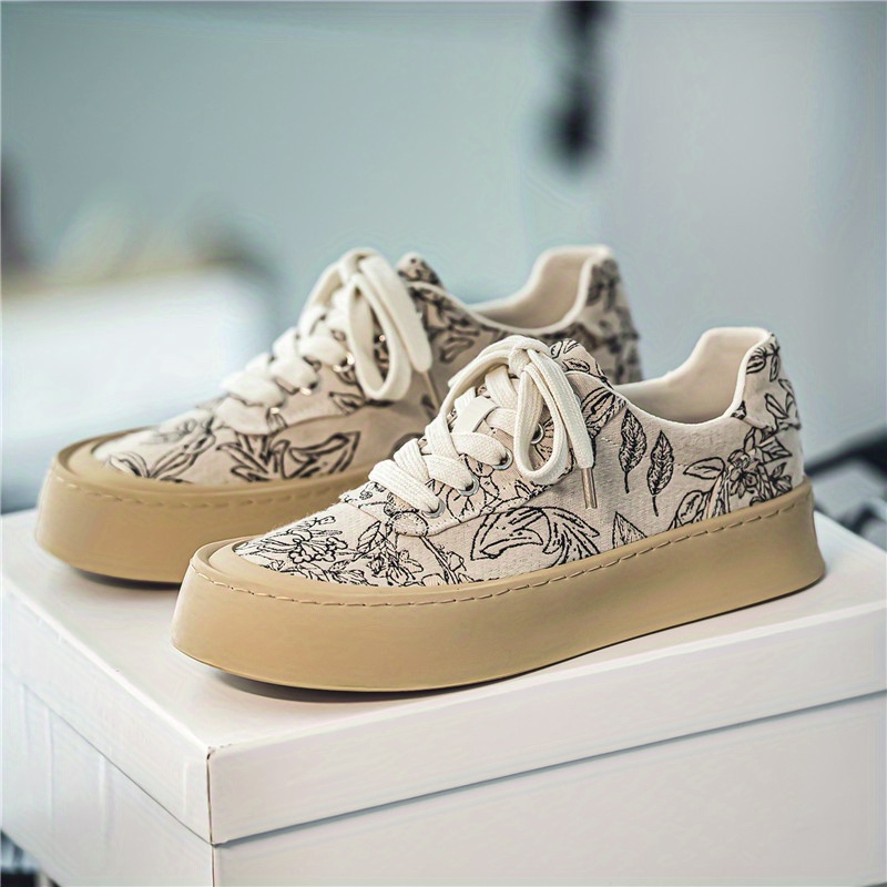 skateboard shoes men s trendy tiled leaves pattern lace details 4