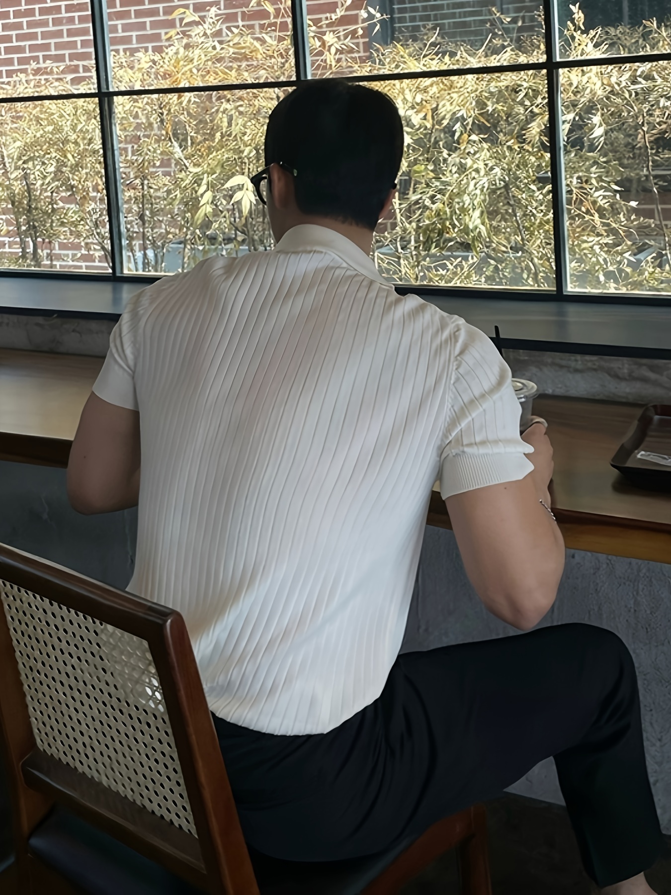 mens stripe pattern sweater casual breathable medium stretch short sleeve knitted top for summer details 38