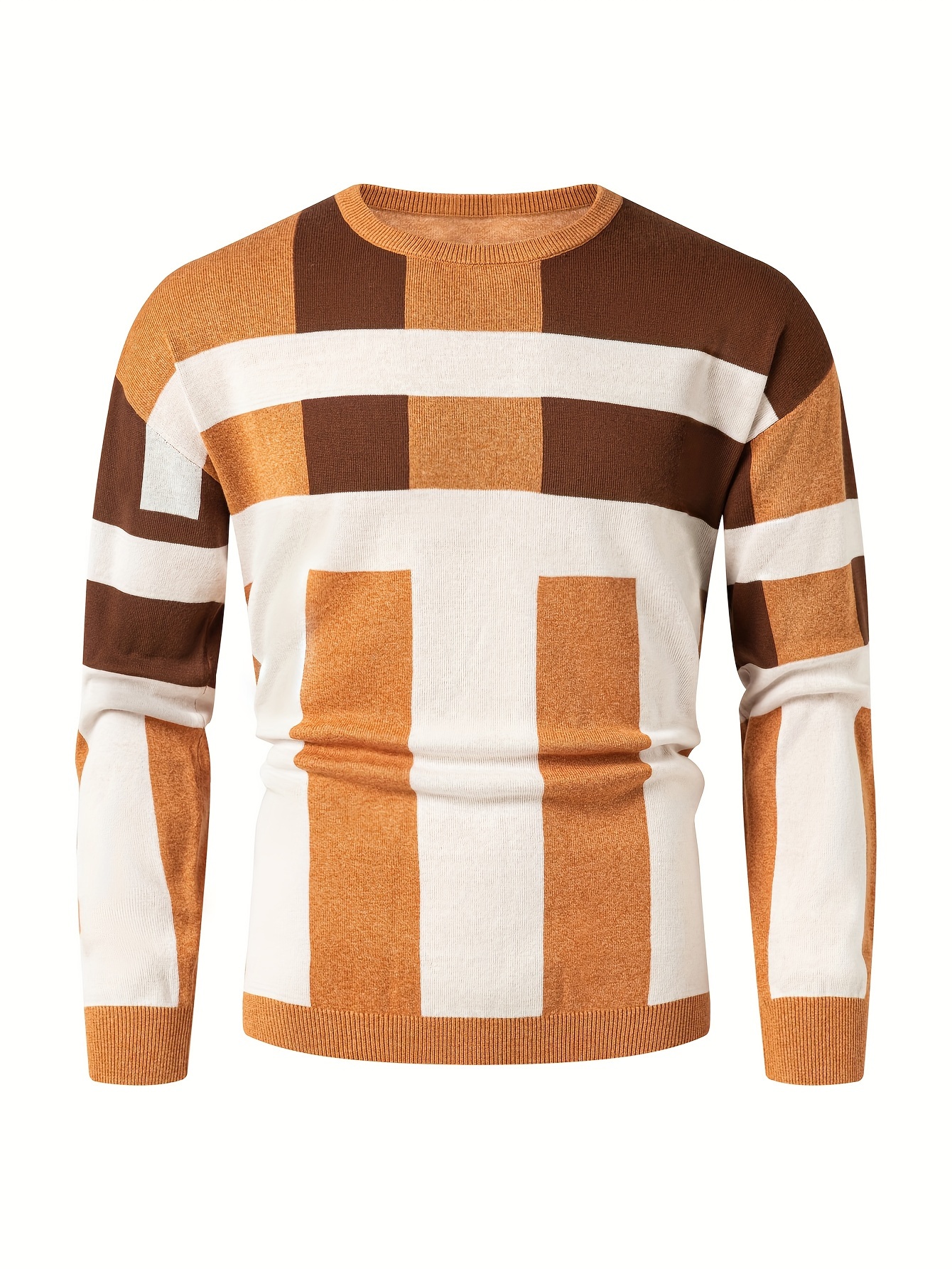 mens color block round neck sweater trendy stretch warm pullover for winter outdoor details 0