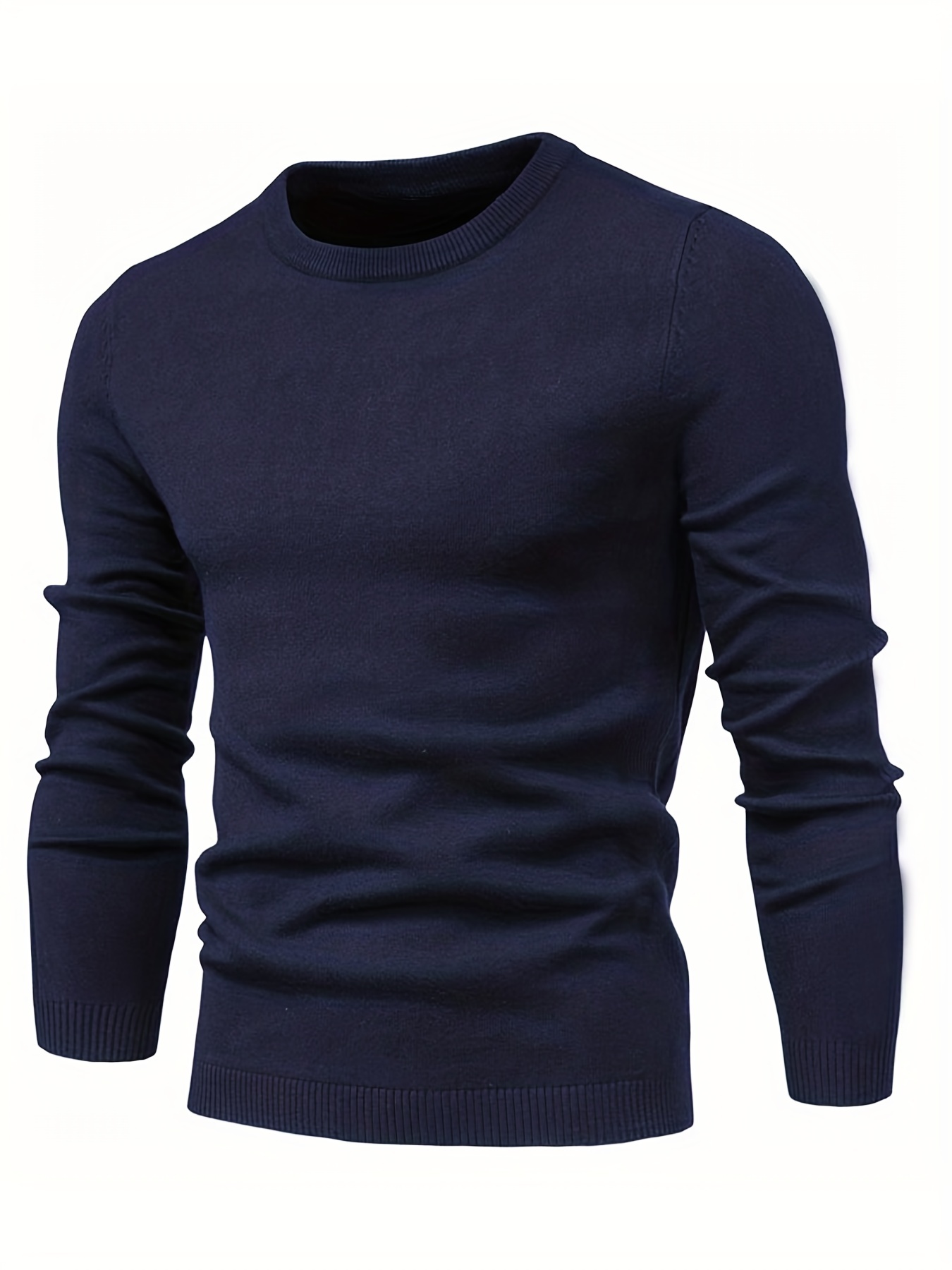 mens casual solid knitted sweater warm and stretchy crew neck pullover for fall and winter details 28