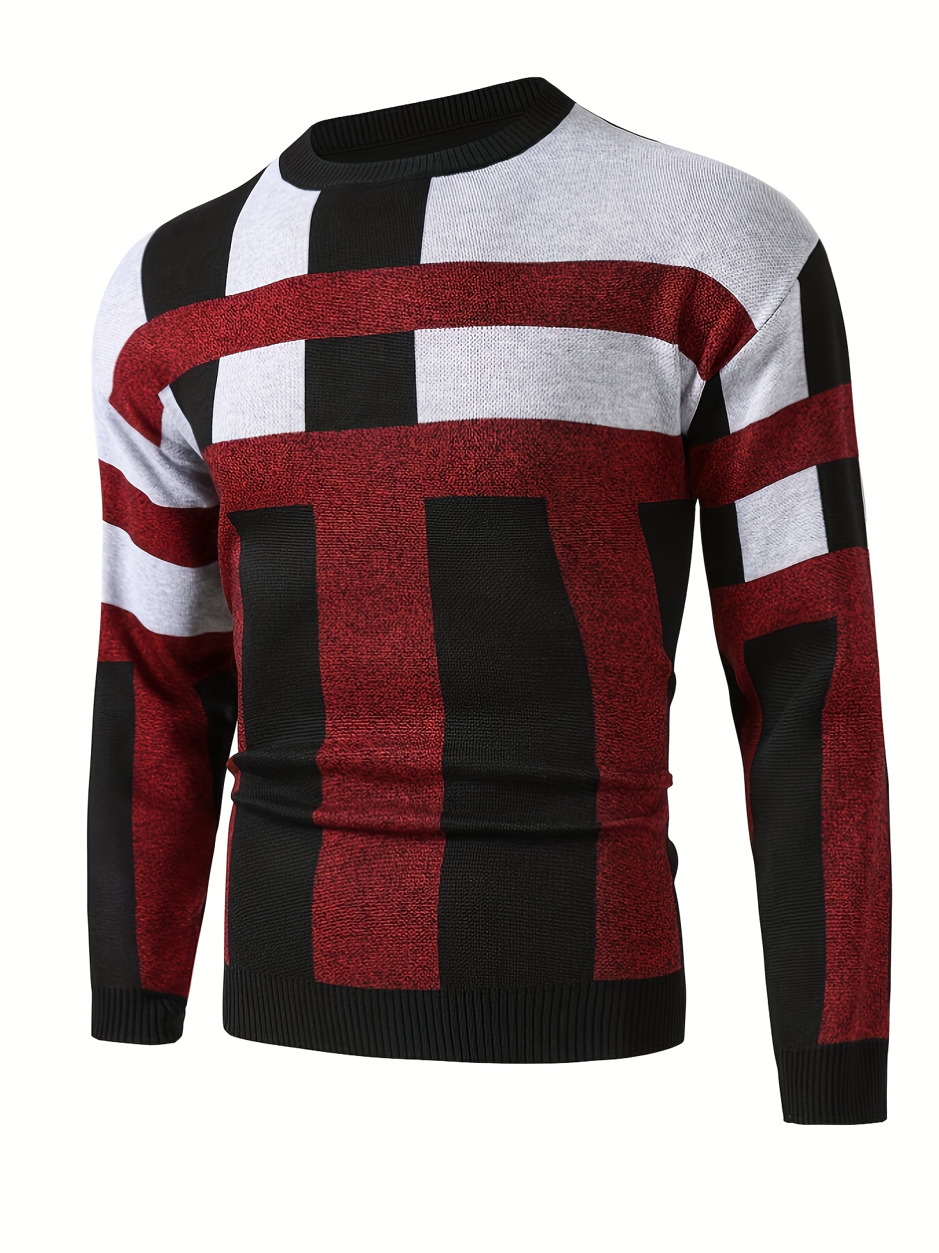 mens color block round neck sweater trendy stretch warm pullover for winter outdoor details 17