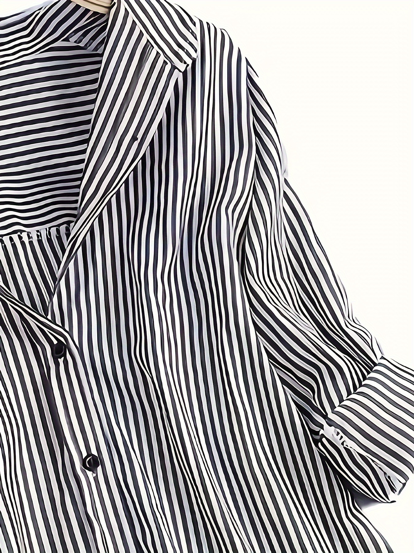 plus size casual blouse womens plus nautical stripe print button up long sleeve turn down collar blouse details 1