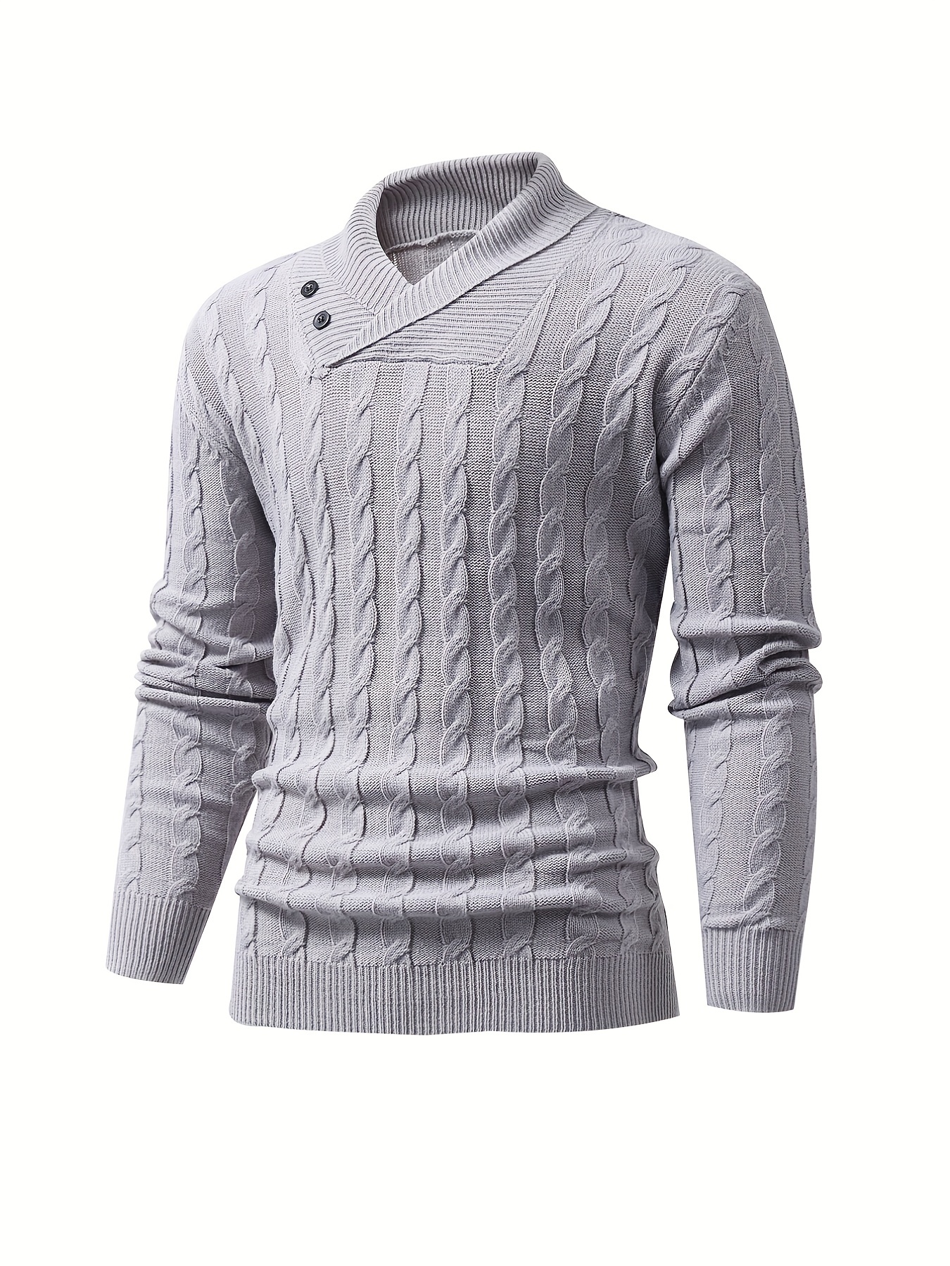all match knitted shawl collar sweater mens casual warm high stretchy pullover sweater for fall winter details 0