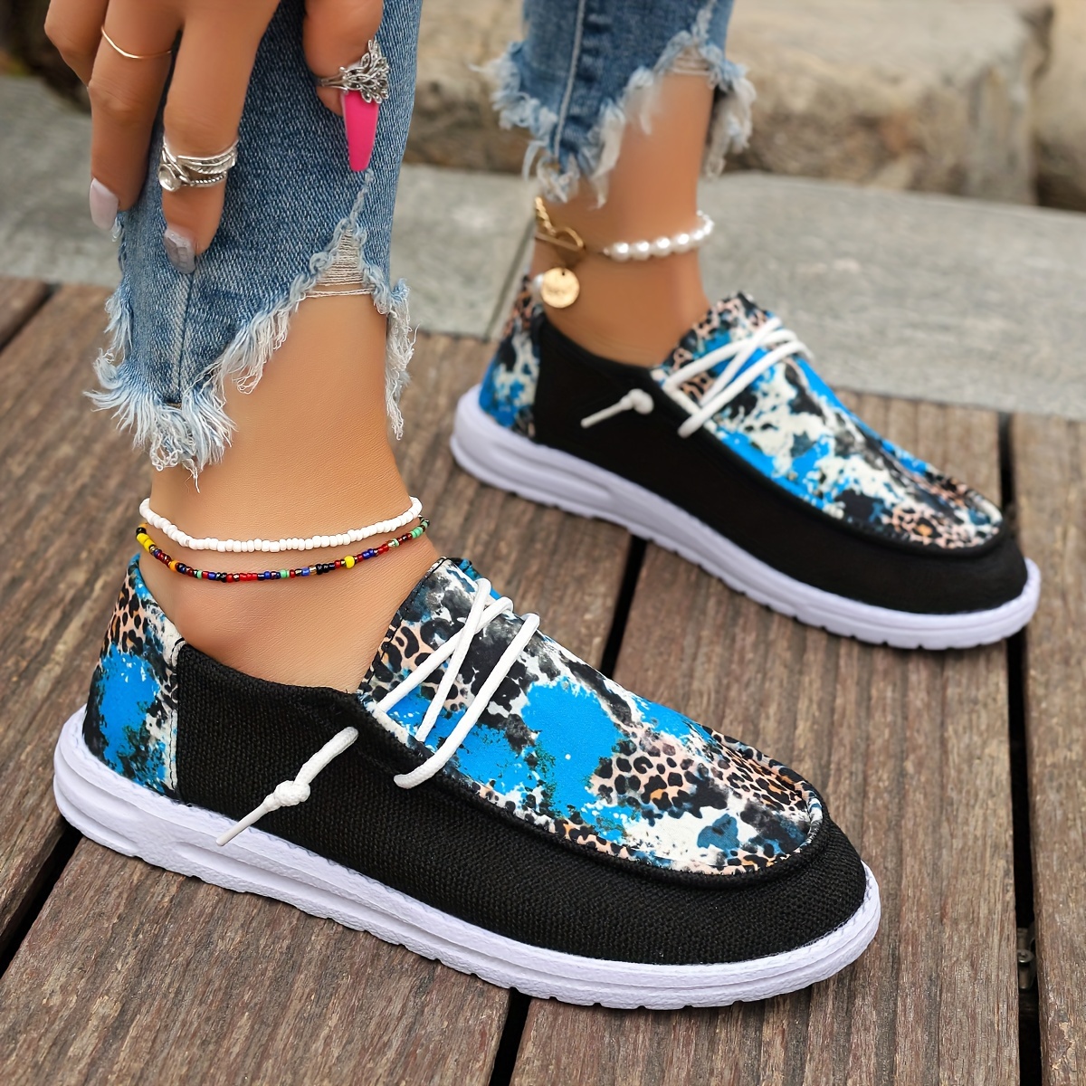 women s leopard print canvas shoes casual round toe low top details 3
