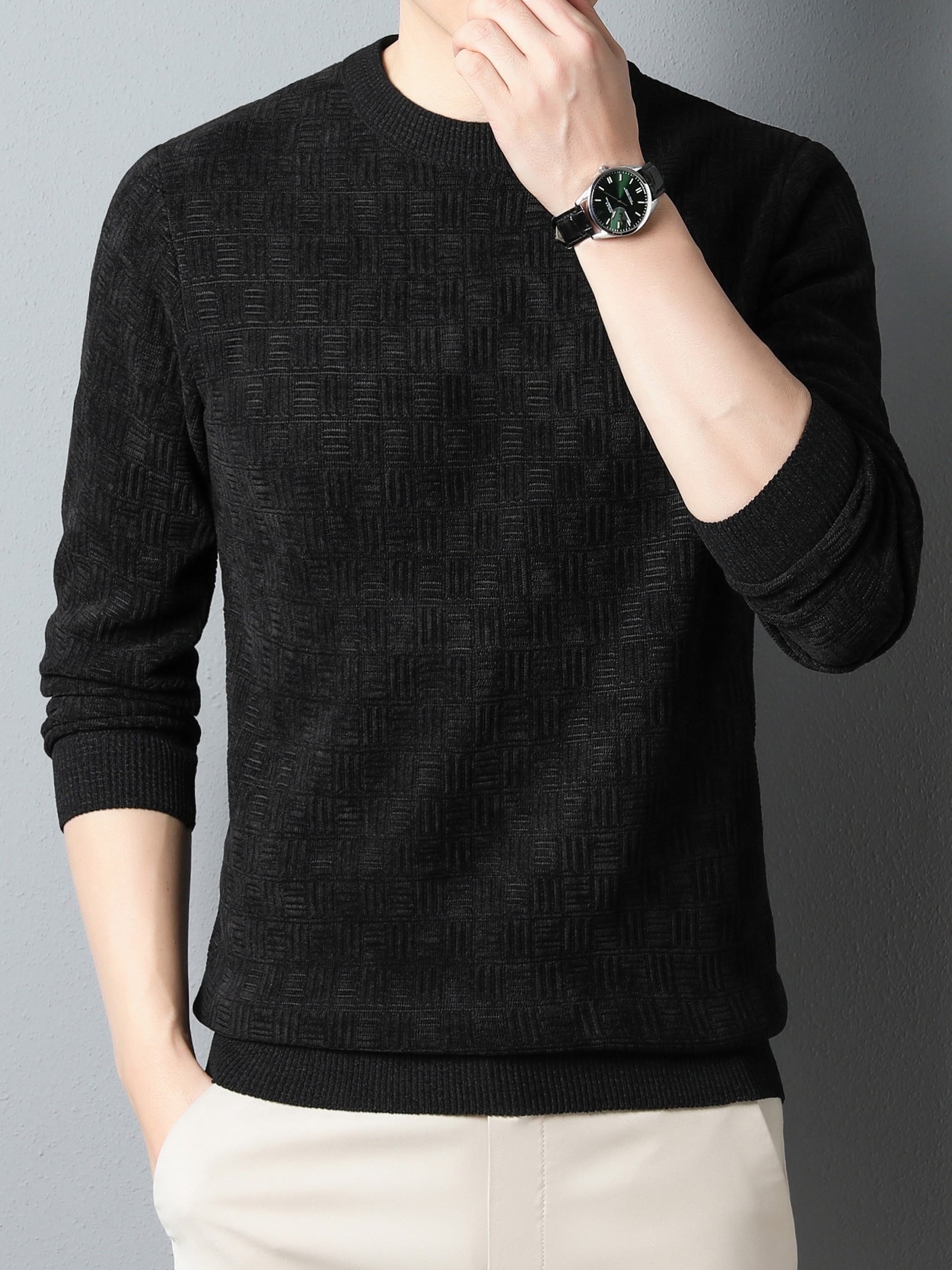 winter new mens casual sweater round neck plus thick base warm sweater best sellers details 0