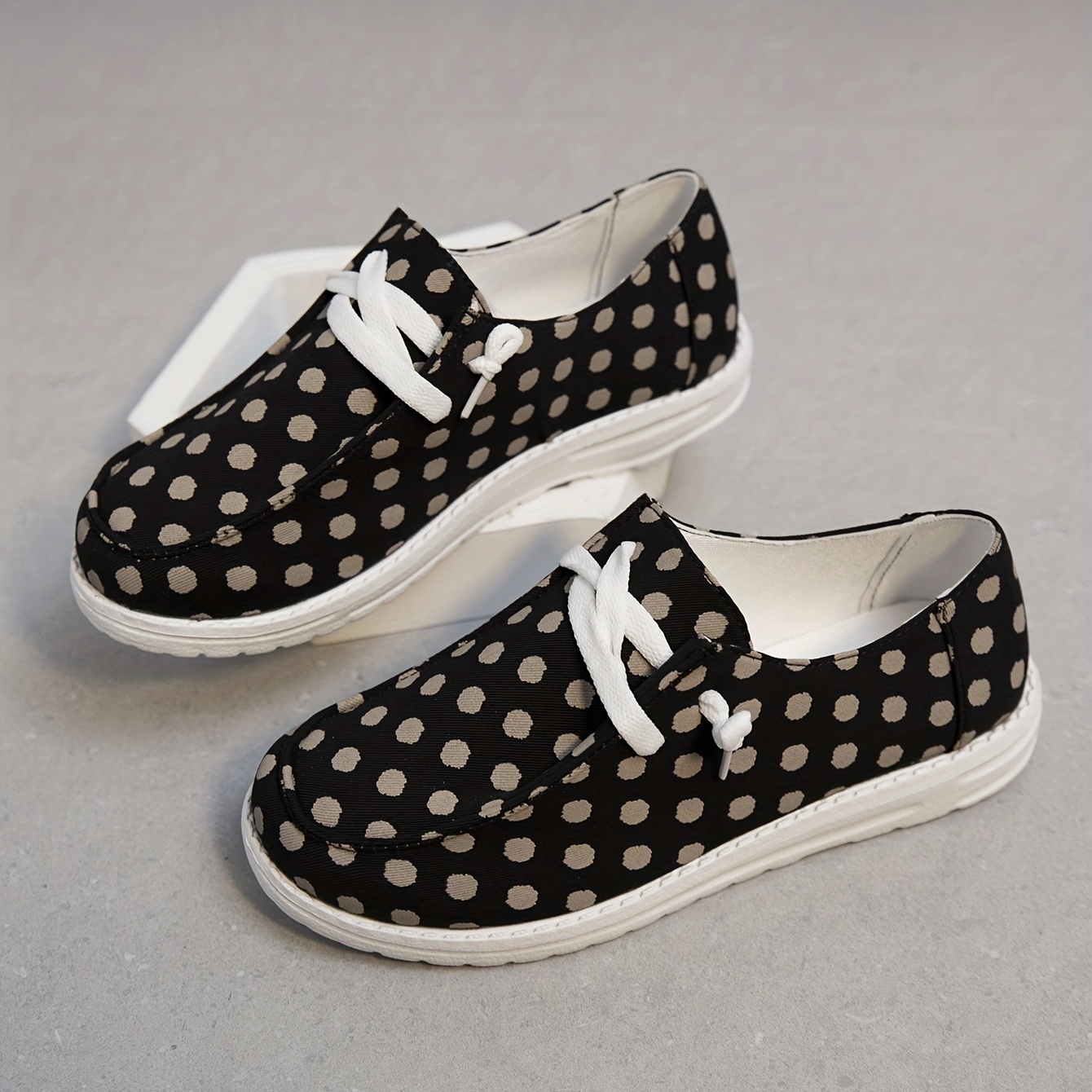 pattern canvas shoes women s brown polka dot casual lace details 5