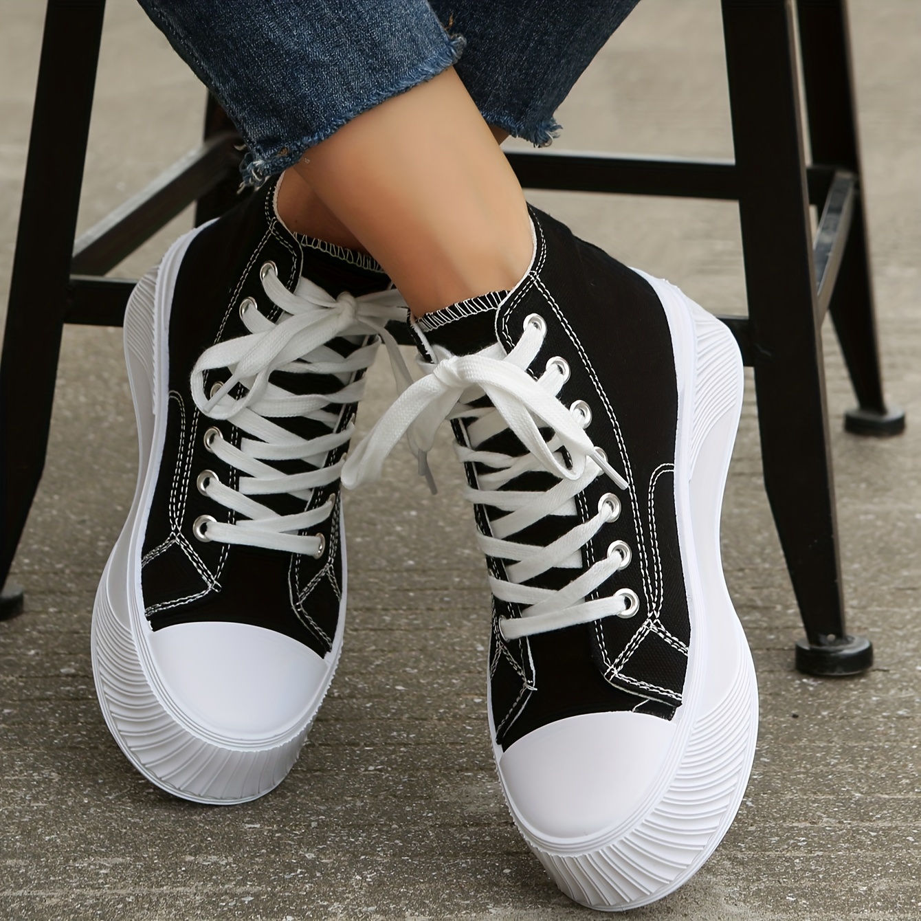 canvas high top sneakers women s round toe lace platform details 6