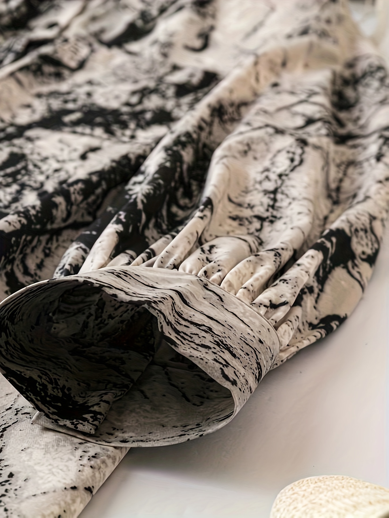 plus size elegant blouse womens plus marble print long sleeve button up lapel collar tunic shirt top details 2