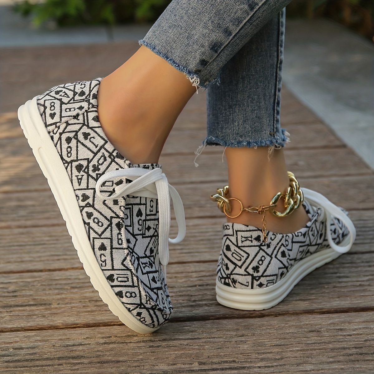 poker print canvas shoes women s casual lace outdoor shoes details 6