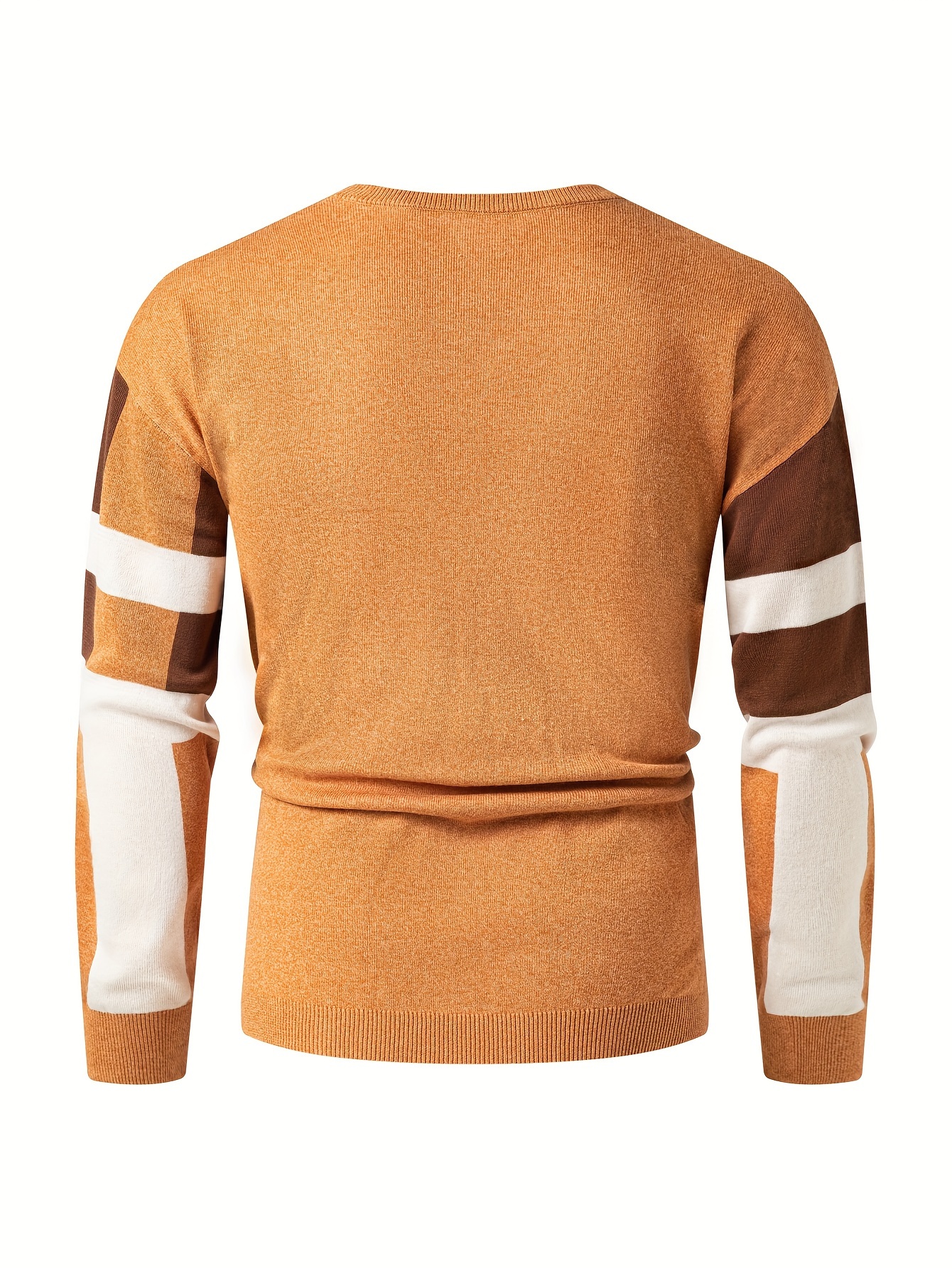 mens color block round neck sweater trendy stretch warm pullover for winter outdoor details 3