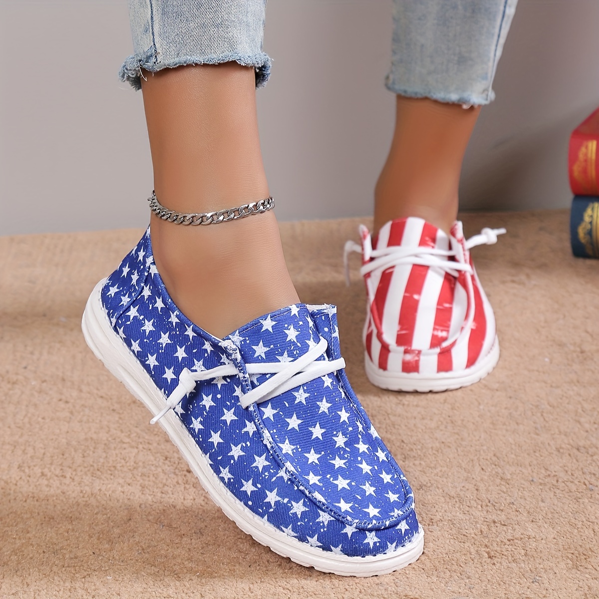 women s star striped print sneakers lightweight lace canvas details 2