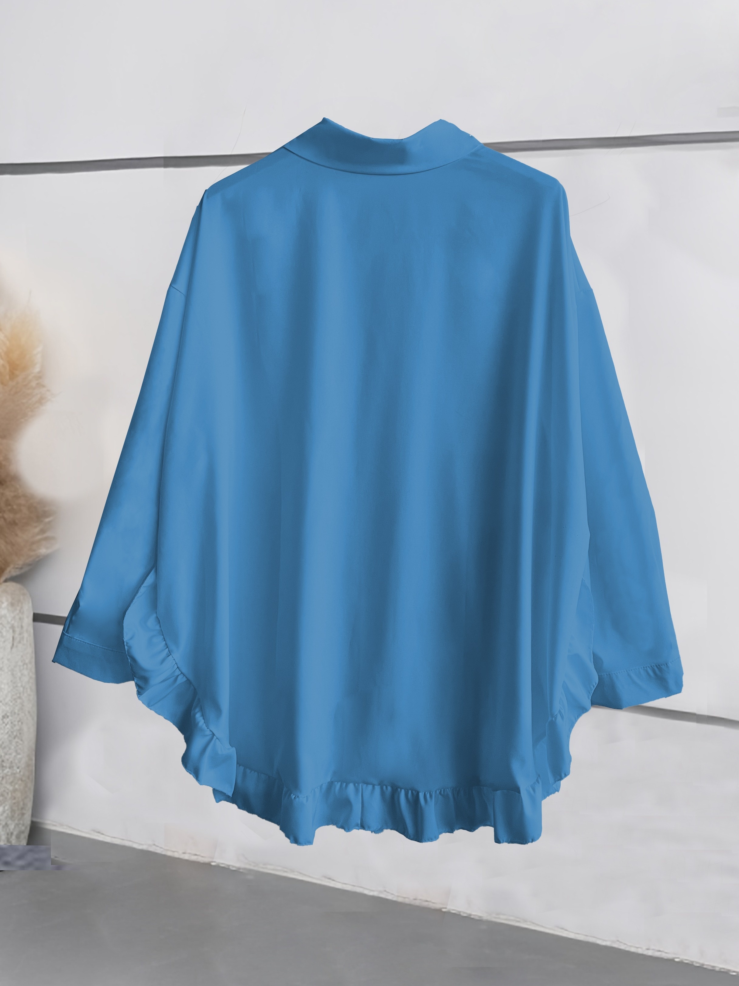 plus size ruffle solid shirt casual long sleeve button front shirt womens plus size clothing details 3