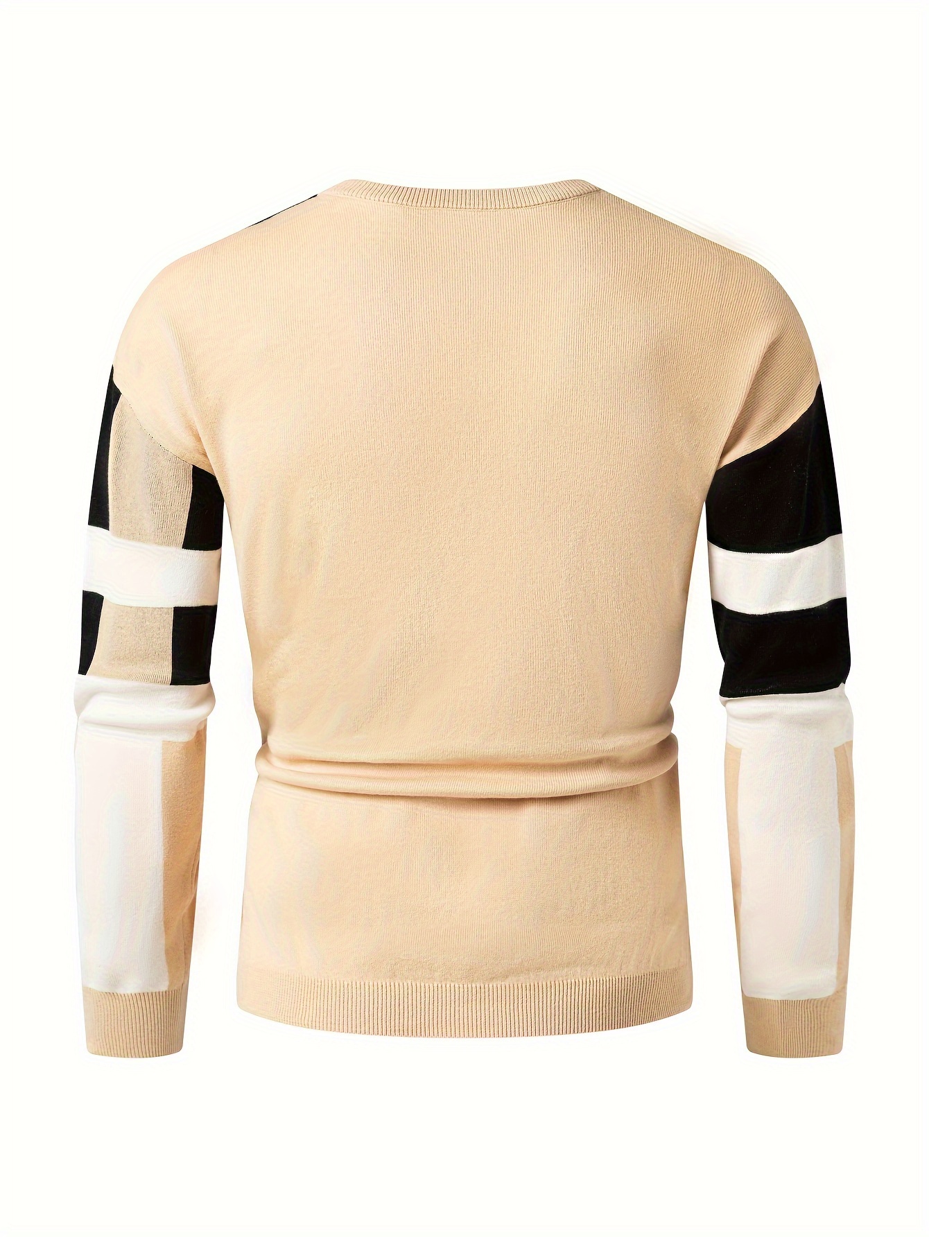 mens color block round neck sweater trendy stretch warm pullover for winter outdoor details 9