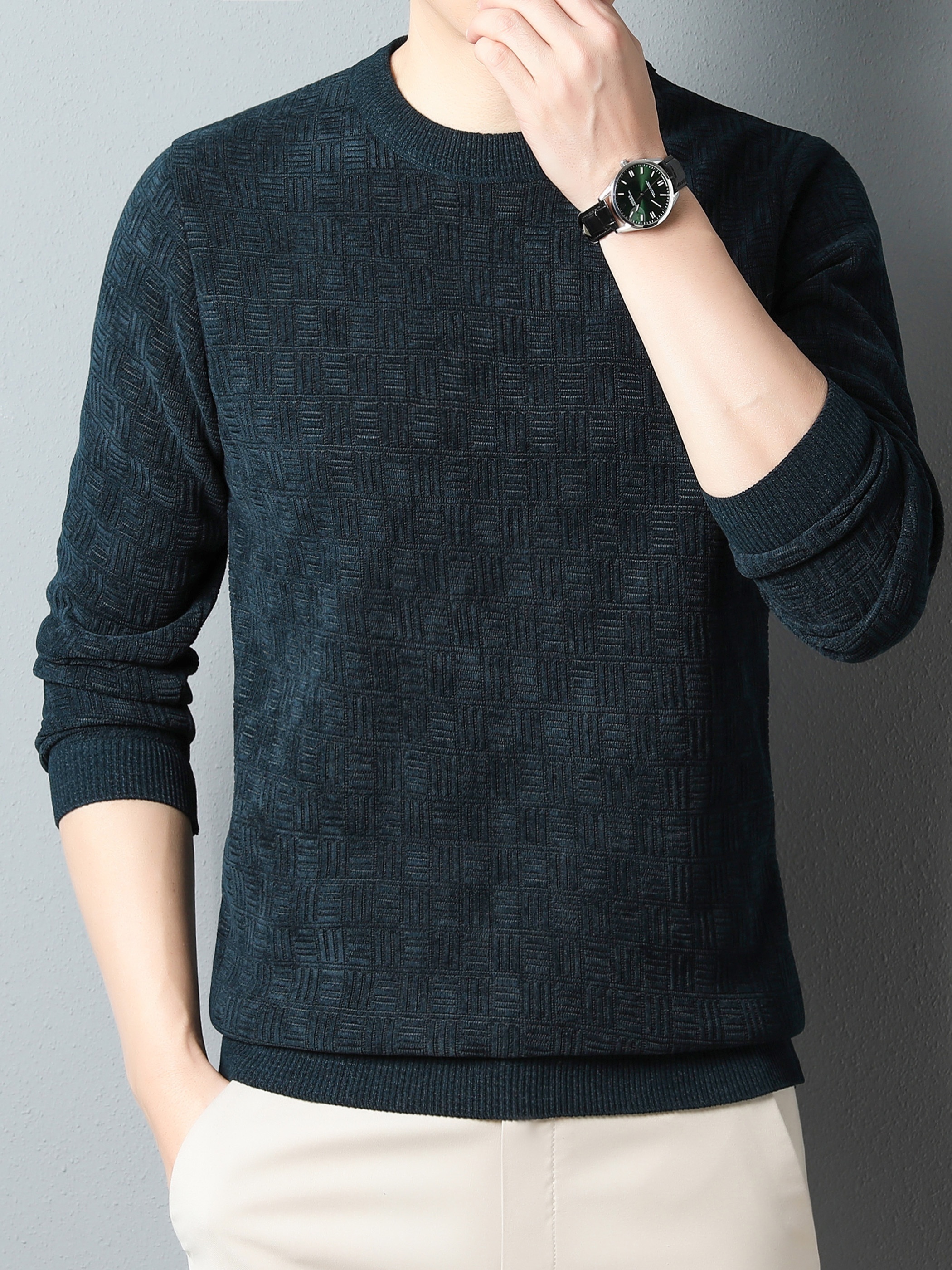 winter new mens casual sweater round neck plus thick base warm sweater best sellers details 8