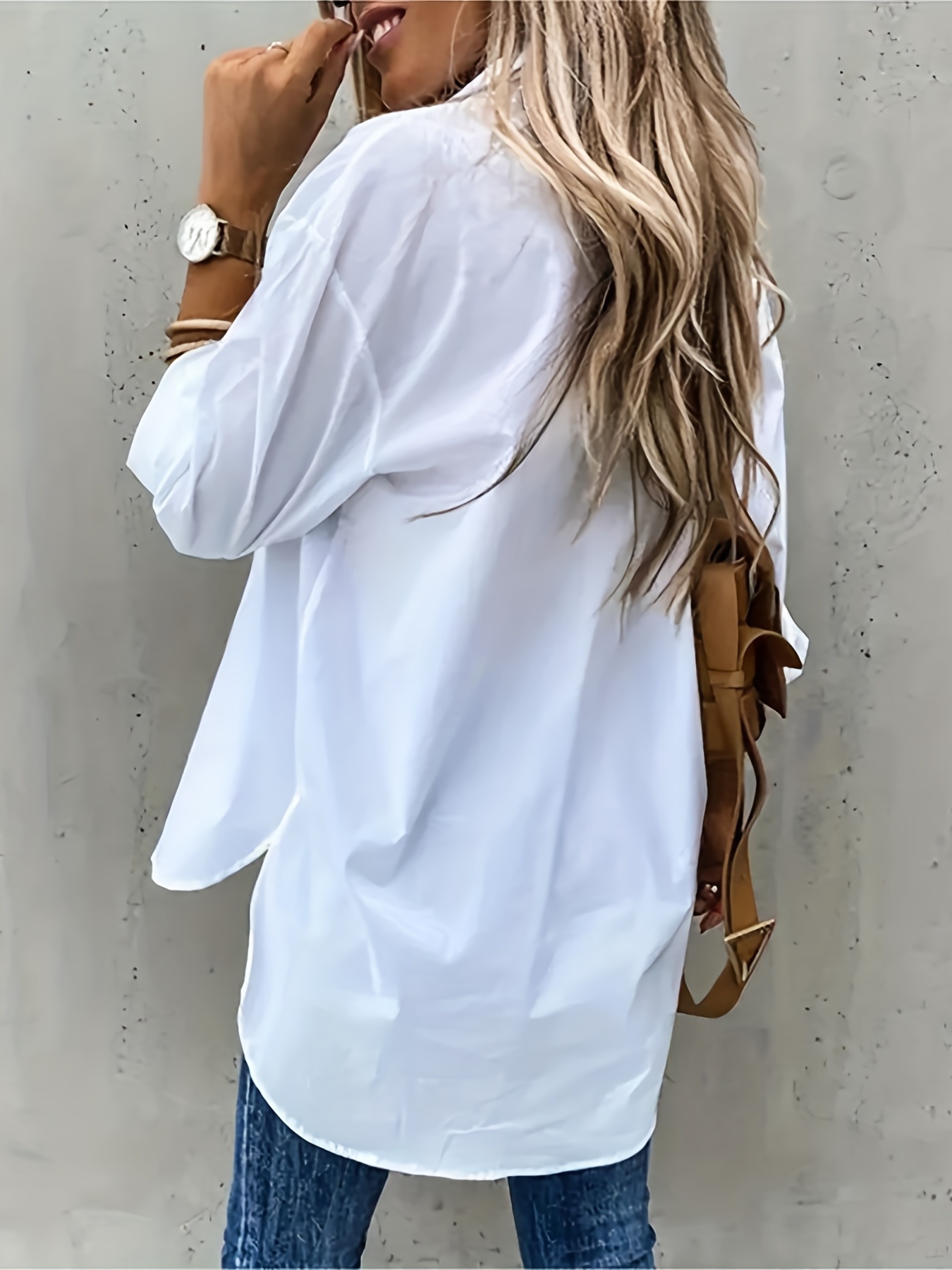 plus size casual blouse womens plus solid long sleeve lapel collar button up shirt top with flap pockets details 21