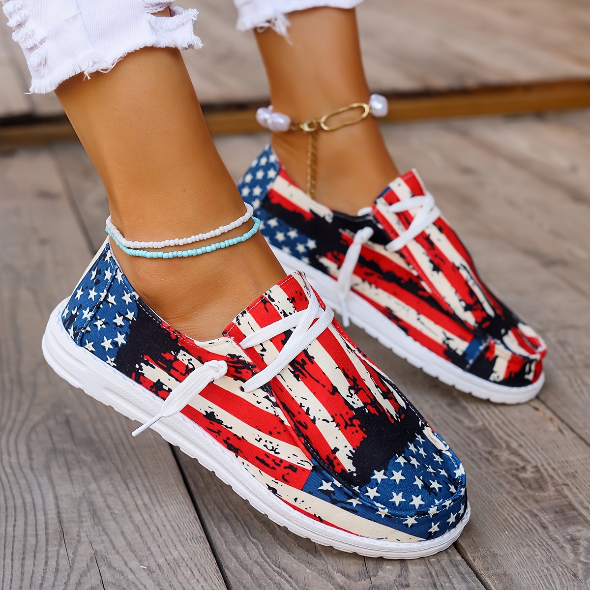 women s american flag pattern canvas shoes casual low top details 3