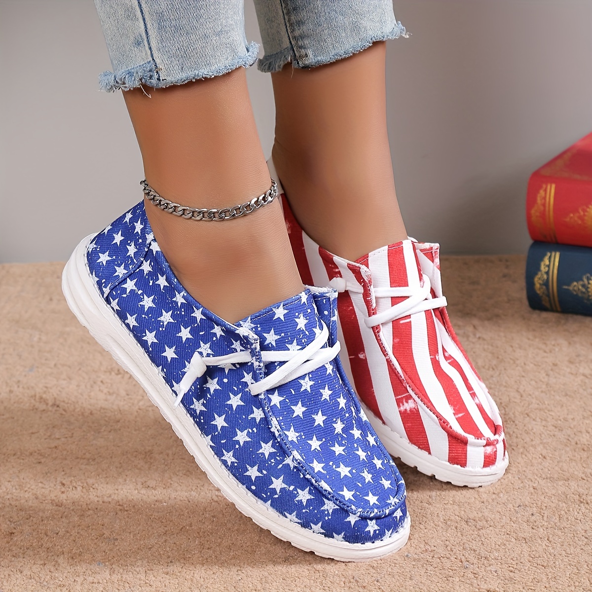 women s star striped print sneakers lightweight lace canvas details 5