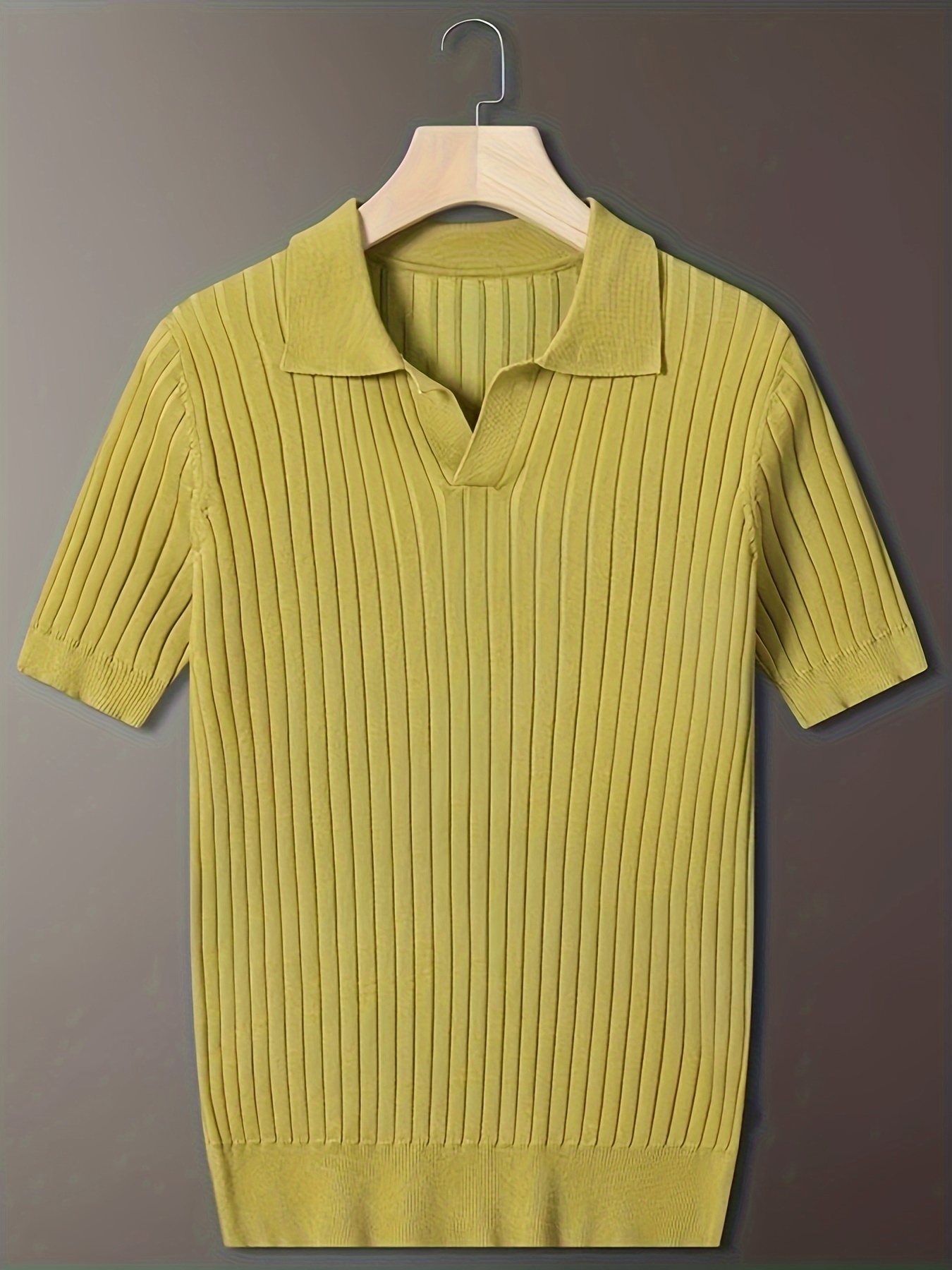 mens stripe pattern sweater casual breathable medium stretch short sleeve knitted top for summer details 17