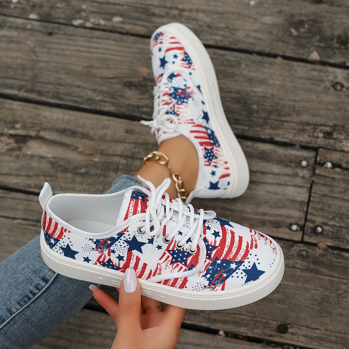 women s fashion sneakers american flag print low top lace details 5