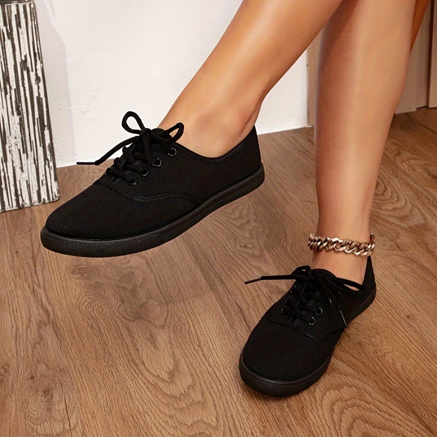solid color canvas shoes women s lace lightweight soft sole details 3