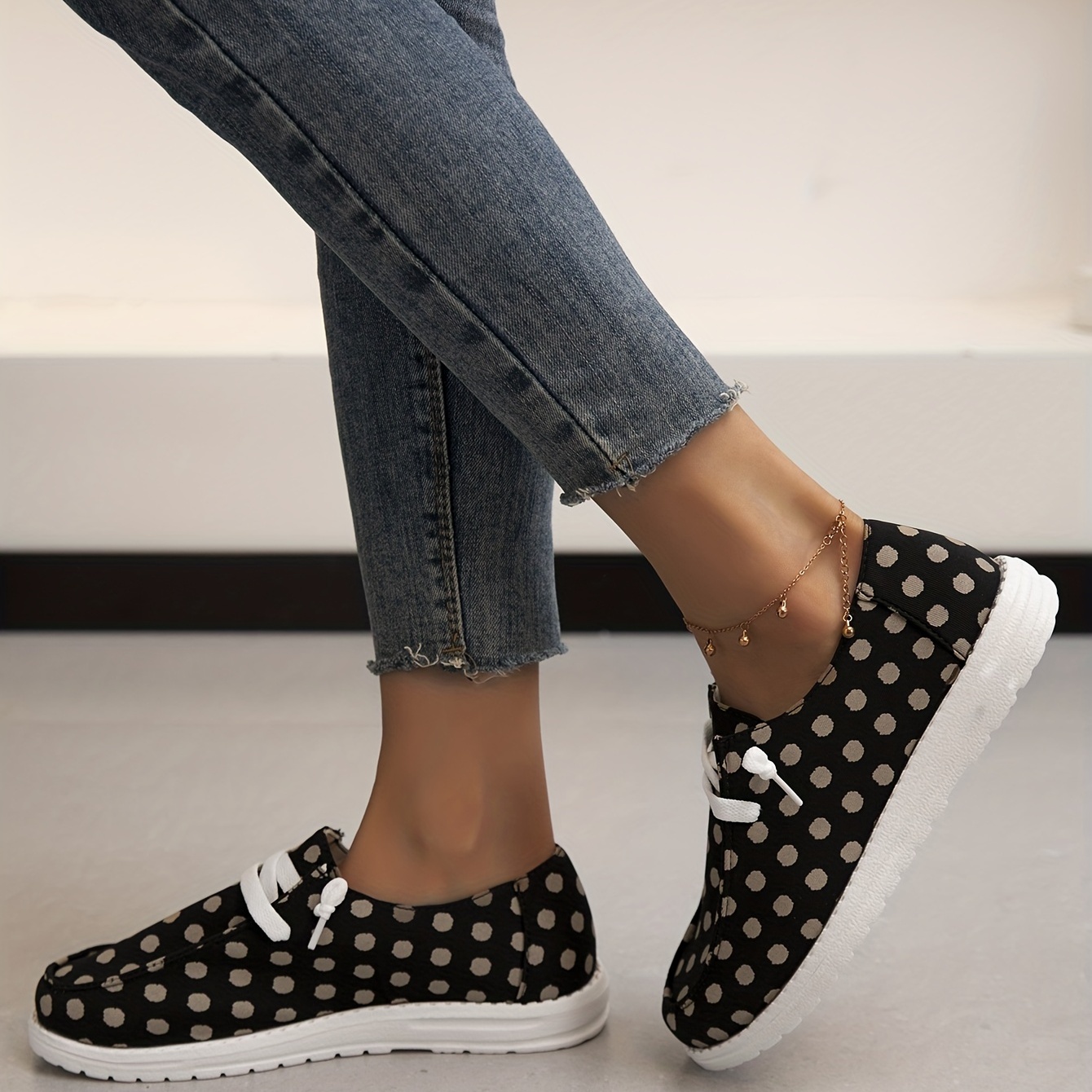 pattern canvas shoes women s brown polka dot casual lace details 3