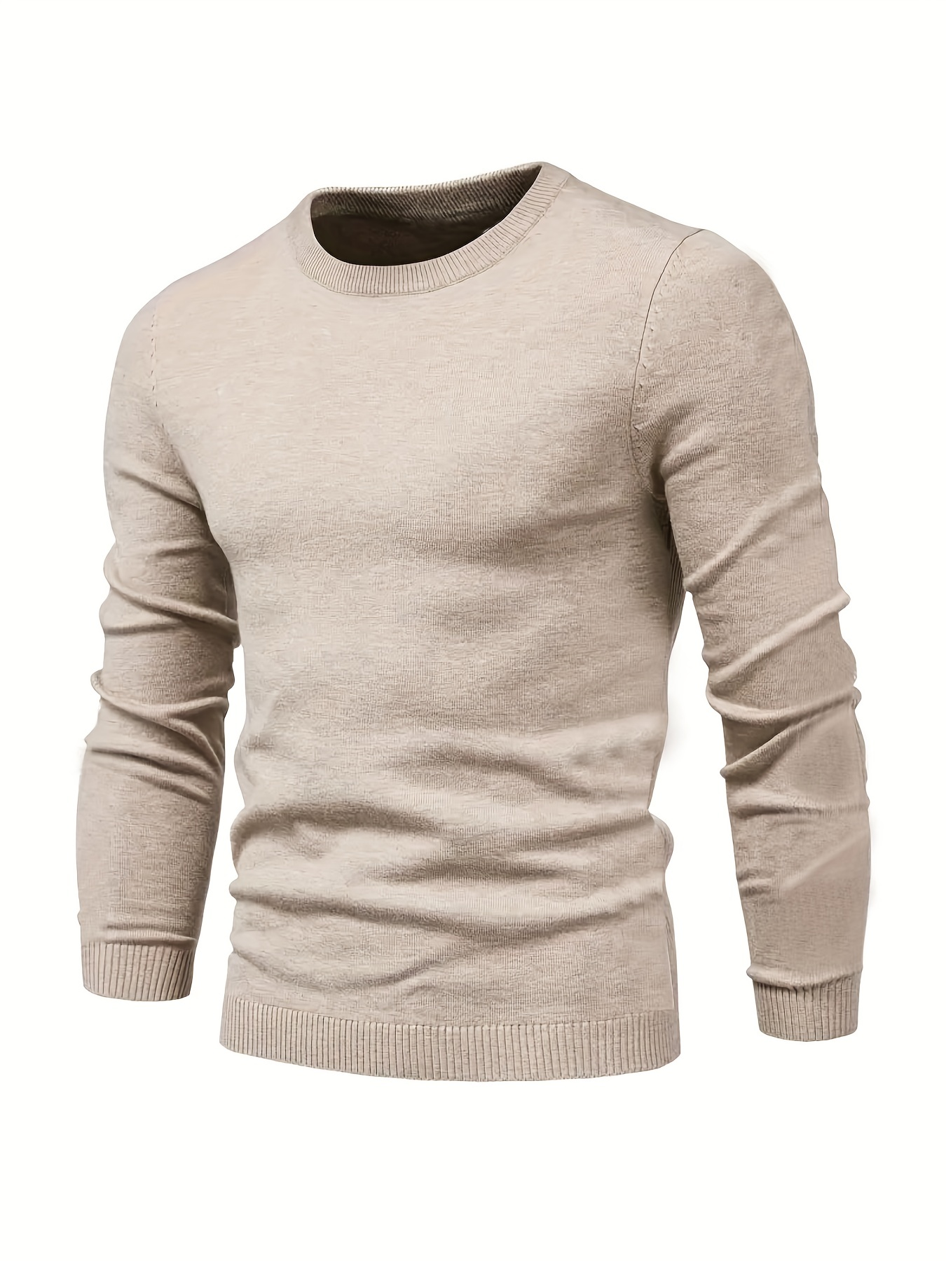 mens casual solid knitted sweater warm and stretchy crew neck pullover for fall and winter details 11