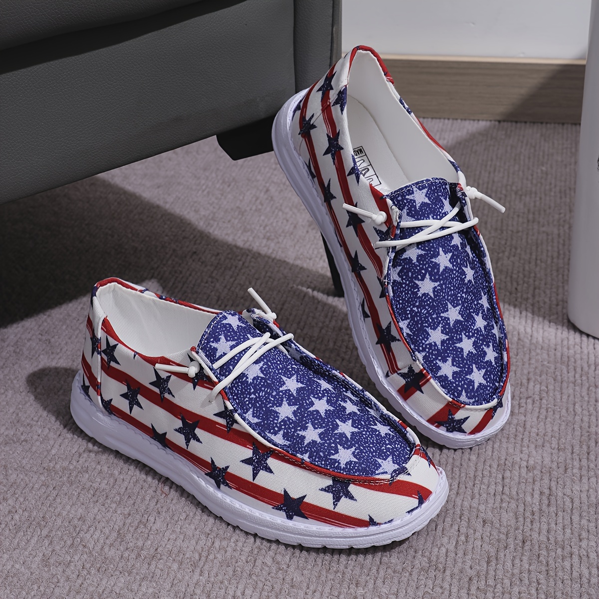 Women s Flag Print Canvas Sneakers, Platform Slip On Soft Sole Walking Shoes, Low-top Comfort Daily Wear details 6