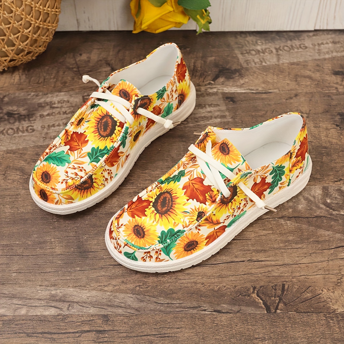 sunflower pattern canvas shoes women s casual round toe low details 5
