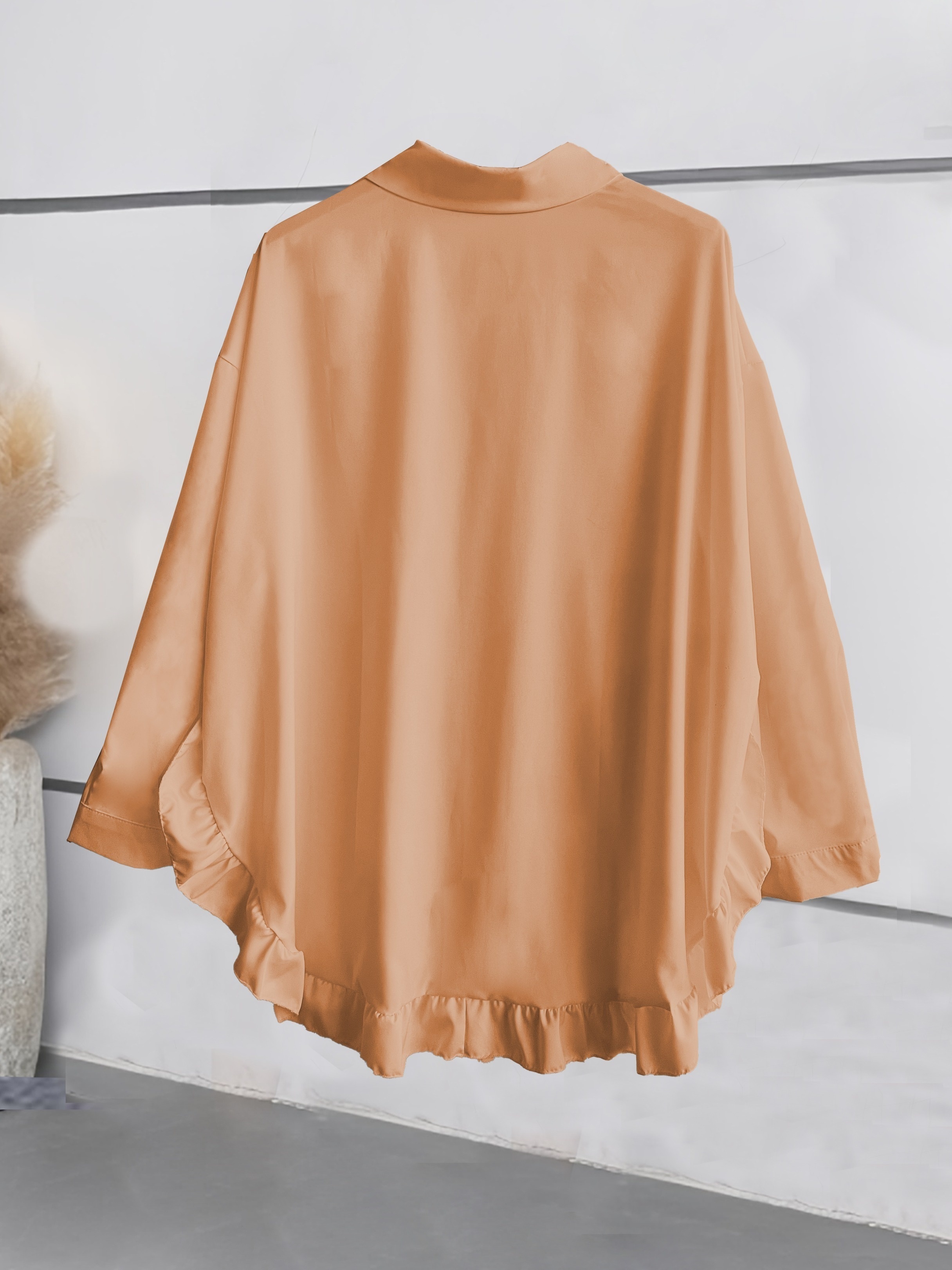 plus size ruffle solid shirt casual long sleeve button front shirt womens plus size clothing details 7