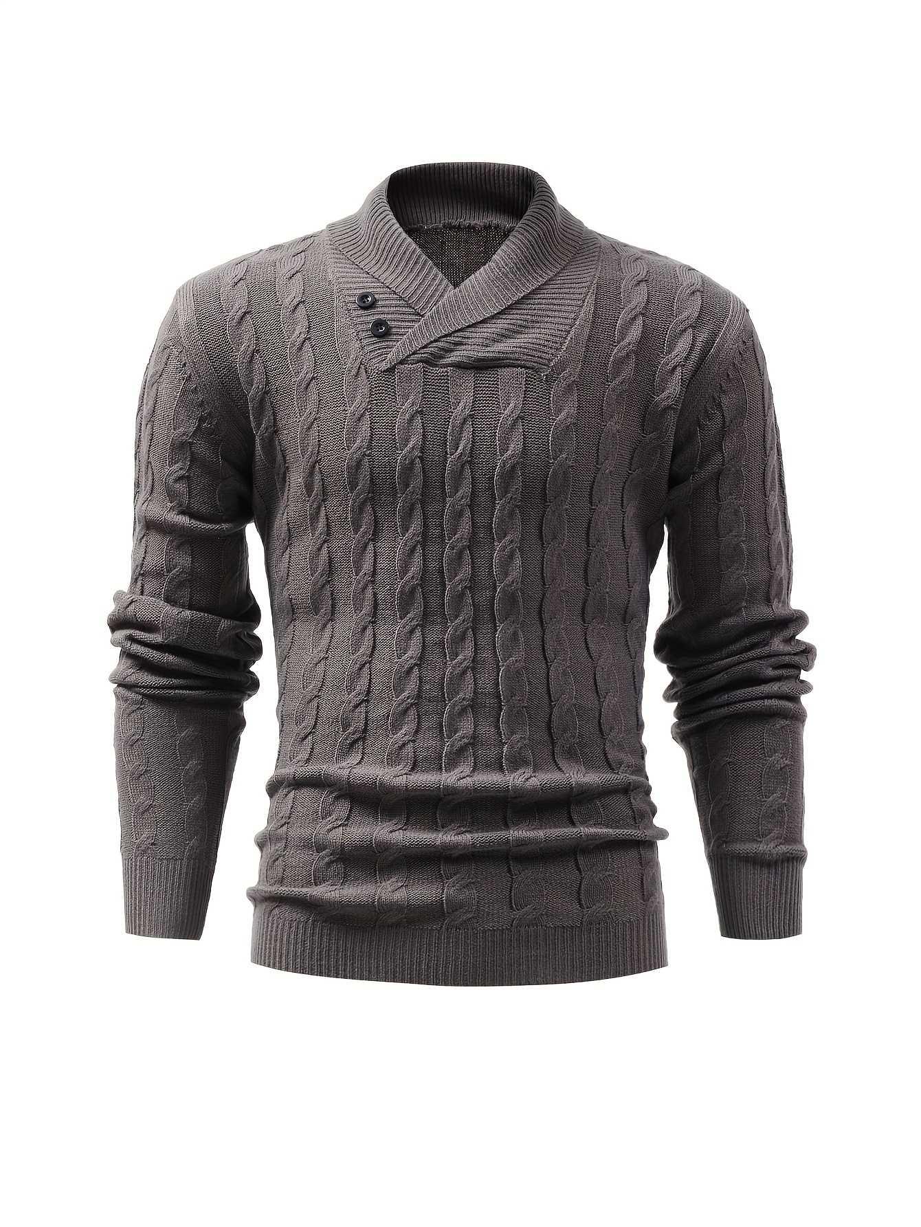all match knitted shawl collar sweater mens casual warm high stretchy pullover sweater for fall winter details 19