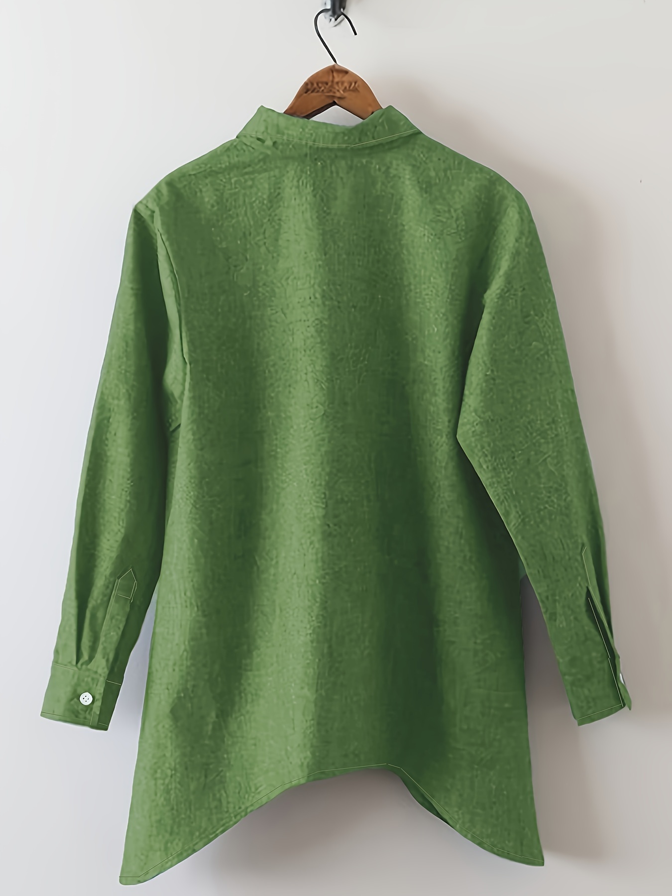 plus size irregular buttons blouse casual collared long sleeve blouse for spring womens plus size clothing details 2