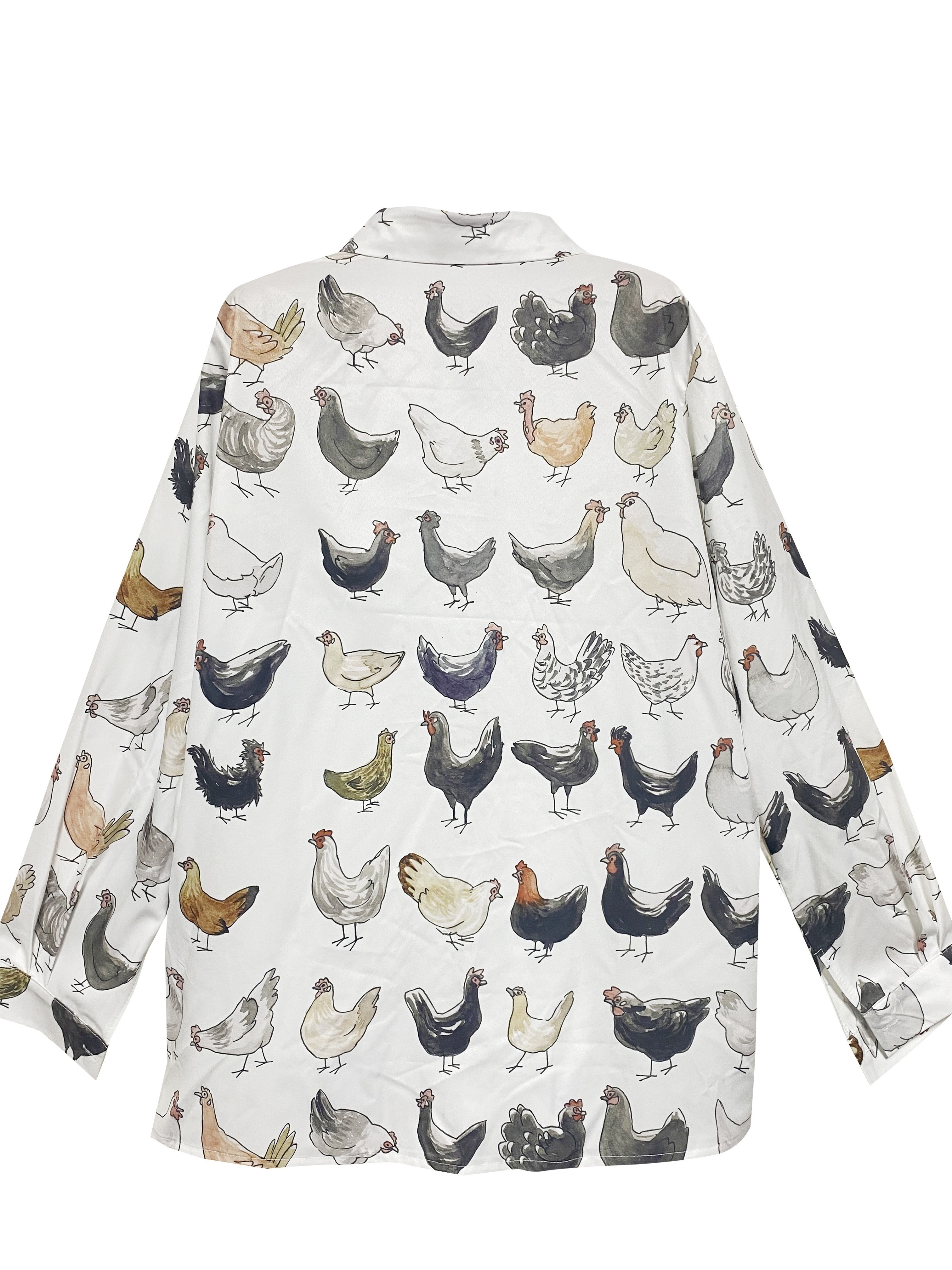 womens casual blouse plus size chicken print button up long sleeve turn down collar blouse details 2