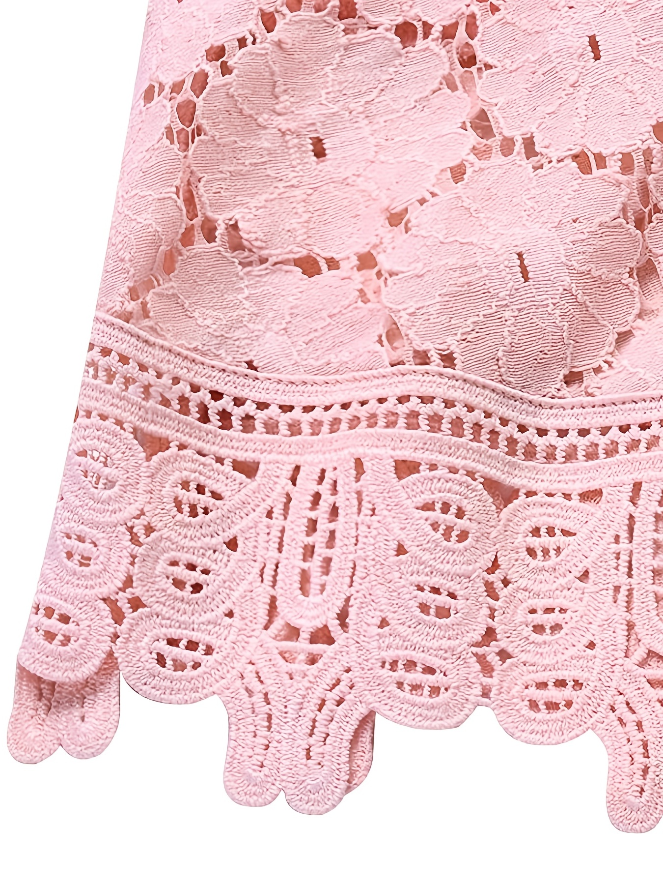 plus size elegant blouse womens plus floral appliques contrast guipure lace short sleeve tie neck top details 5