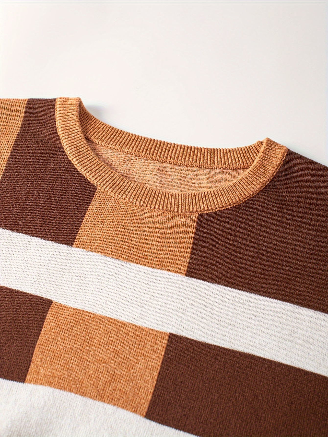 mens color block round neck sweater trendy stretch warm pullover for winter outdoor details 4