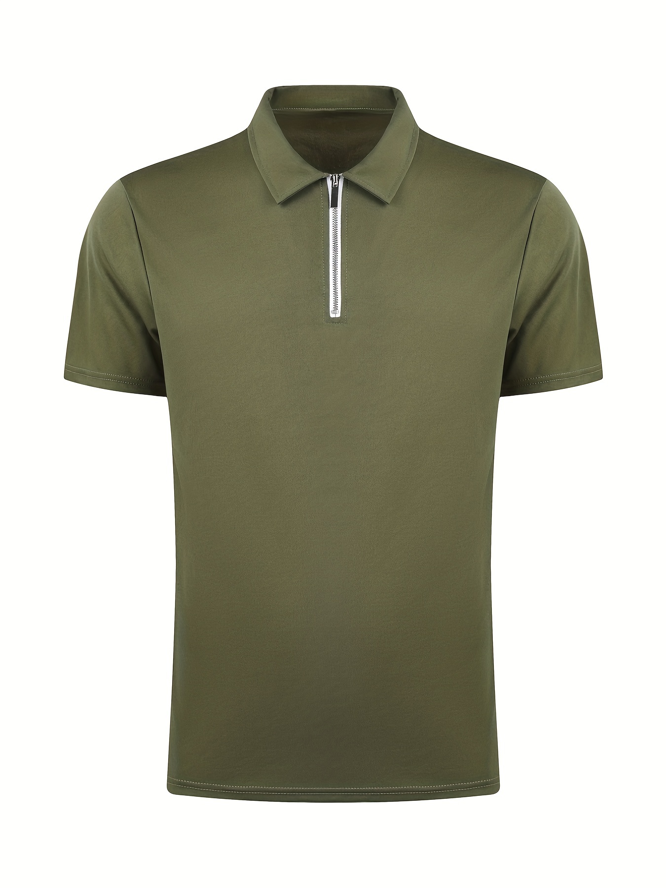 solid color mens casual short sleeves zipper shirts lapel collar tops pullovers mens clothing for summer details 16