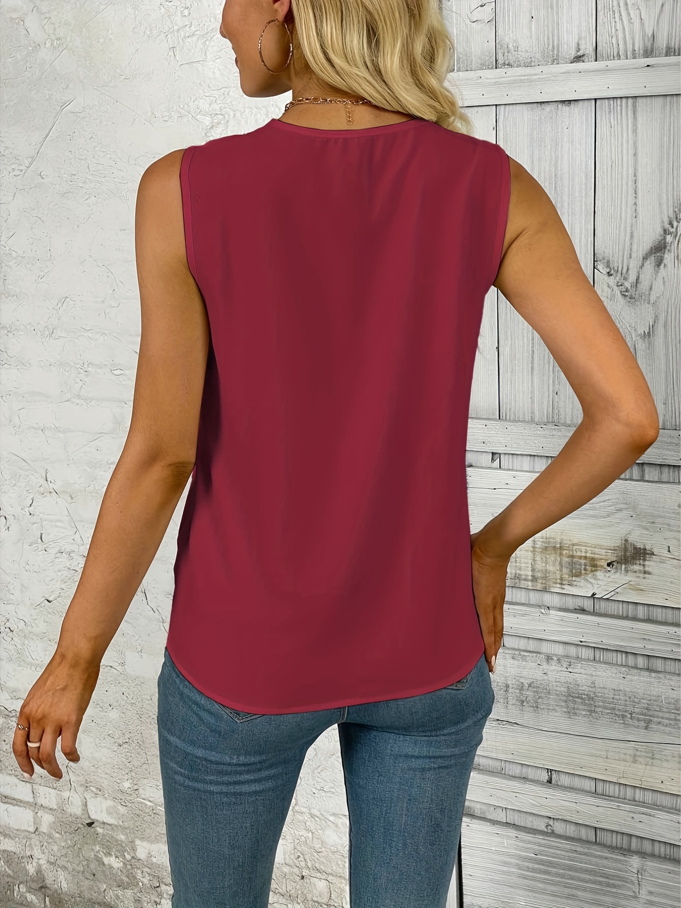 ruched v neck blouse casual sleeveless solid versatile blouse womens clothing details 14
