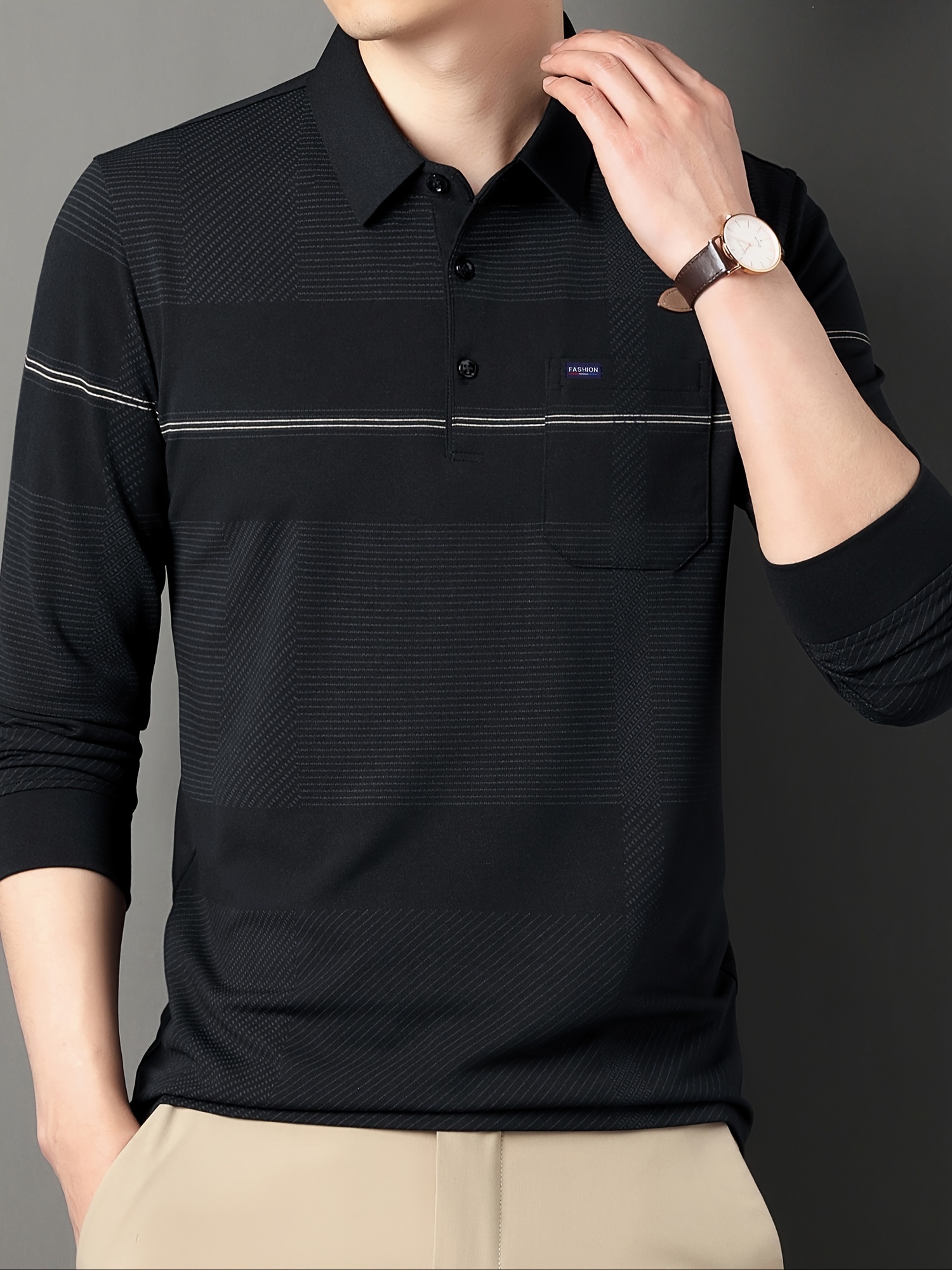 retro mature style mens comfortable long sleeve lapel shirt with chest pocket spring fall details 8