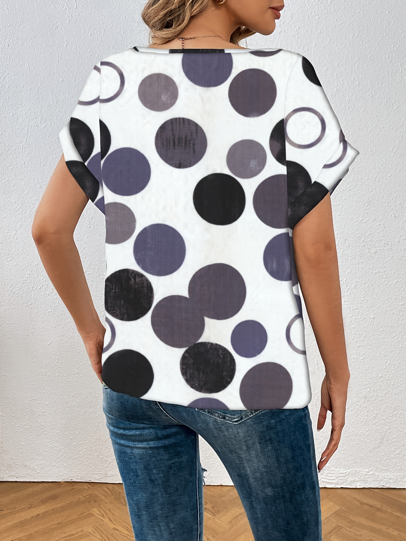 polka dot crew neck blouse casual short sleeve summer comfy blouse womens clothing details 1