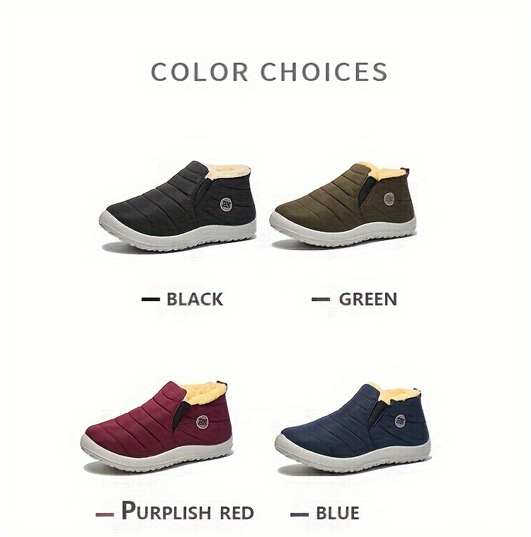 womens plush lined snow boots waterproof slip on low top ankle boots winter warm flat boots details 3
