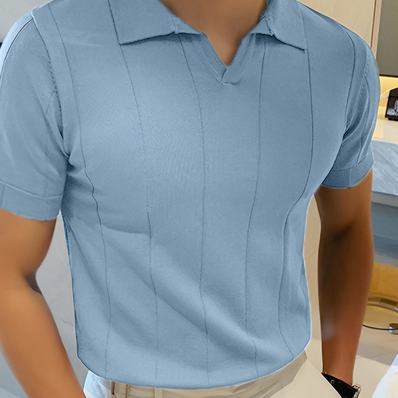 Men's Stylish Shirt Lapel Short Sleeve Fitness Summer Tee With Multicolor