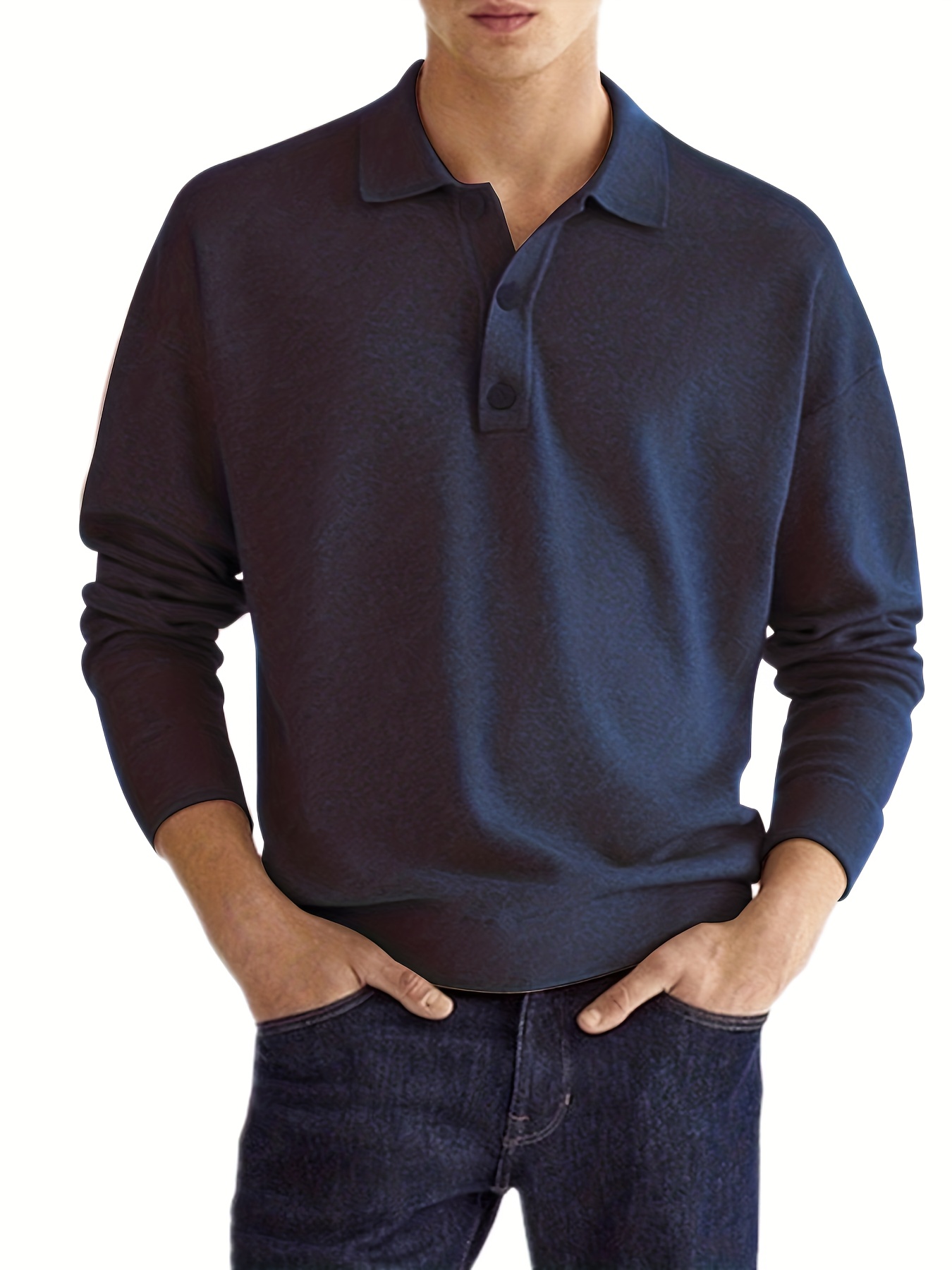 mens casual loose long sleeves button lapel slim shirts details 10