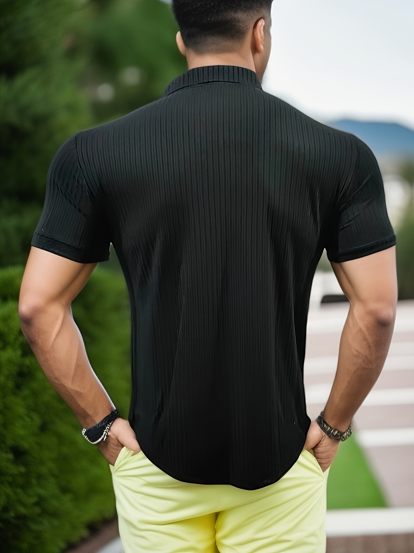 breathable regular fit ribbed golf shirt mens casual v neck t shirt short sleeve for summer mens clothing details 8