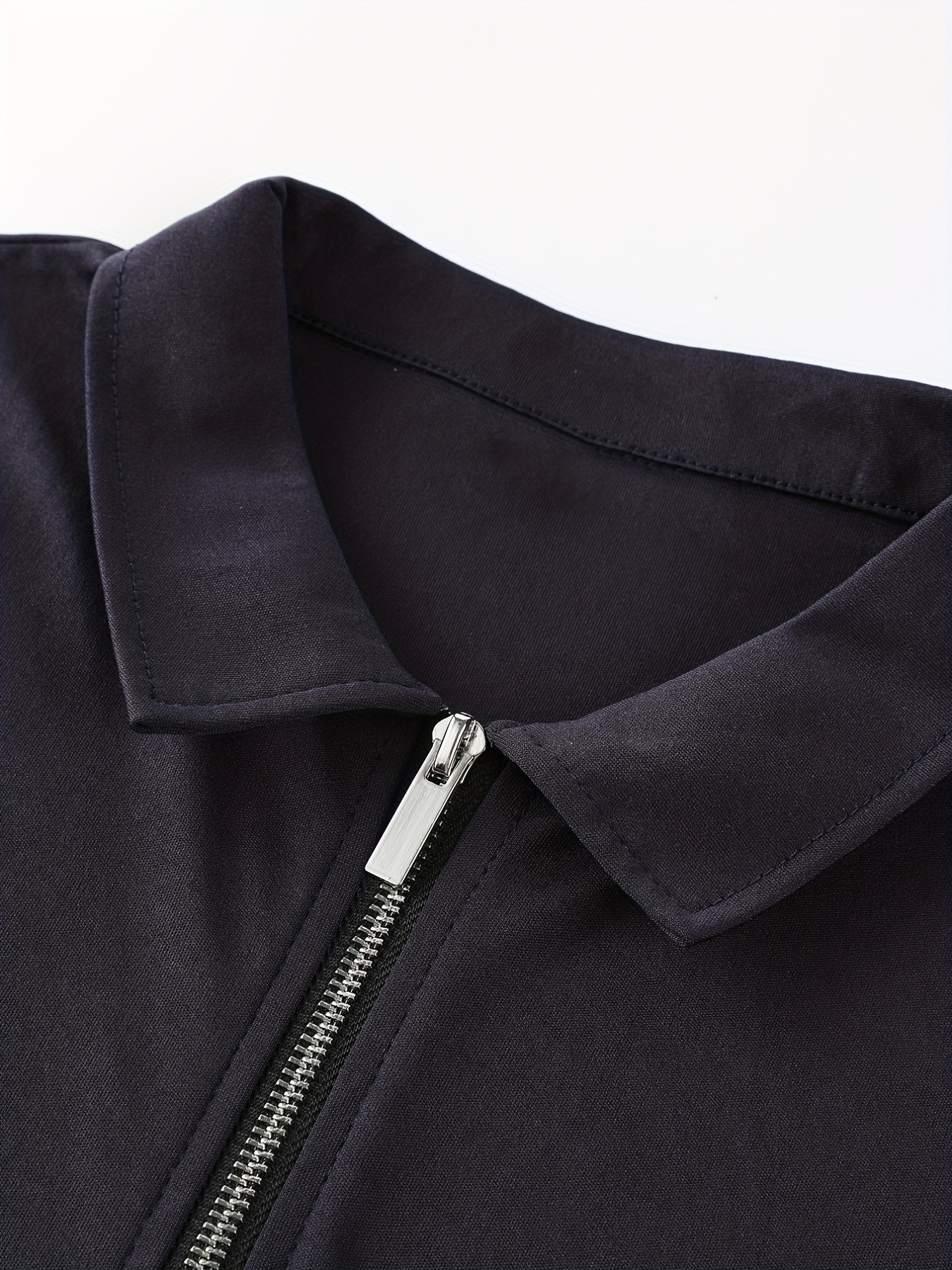 solid color mens casual short sleeves zipper shirts lapel collar tops pullovers mens clothing for summer details 41