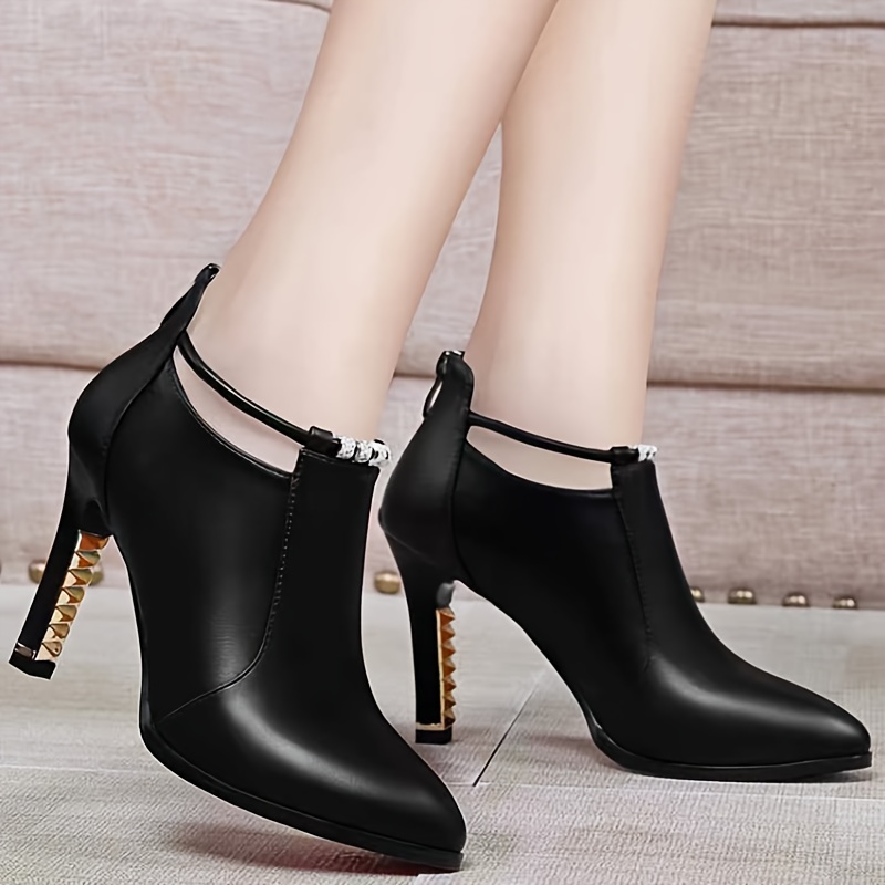 womens stiletto ankle boots fashion solid color pointed toe booties fashion back zipper high heeled boots details 6