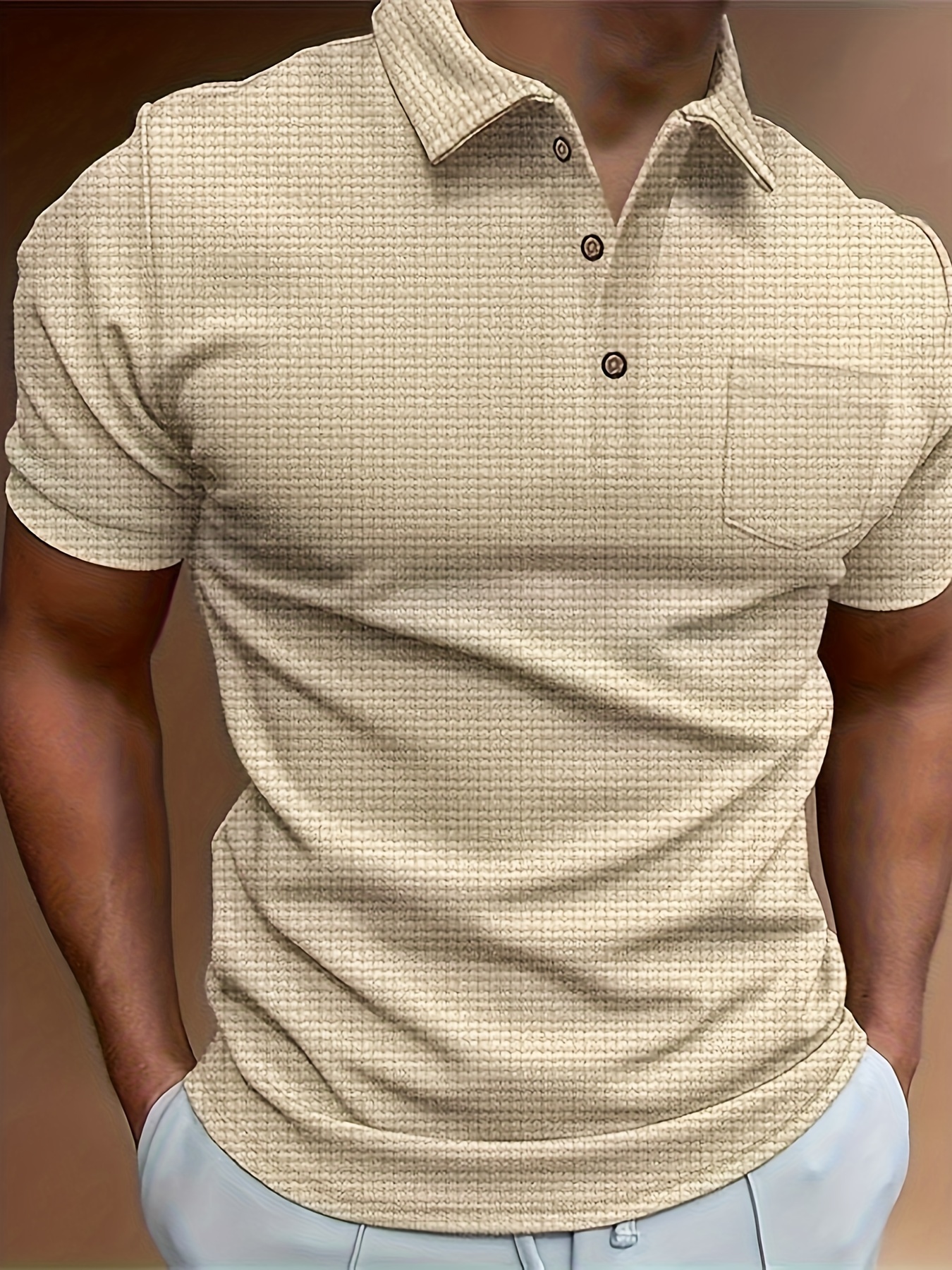 breathable regular fit waffle golf shirt mens casual v neck t shirt short sleeve for summer mens clothing details 18