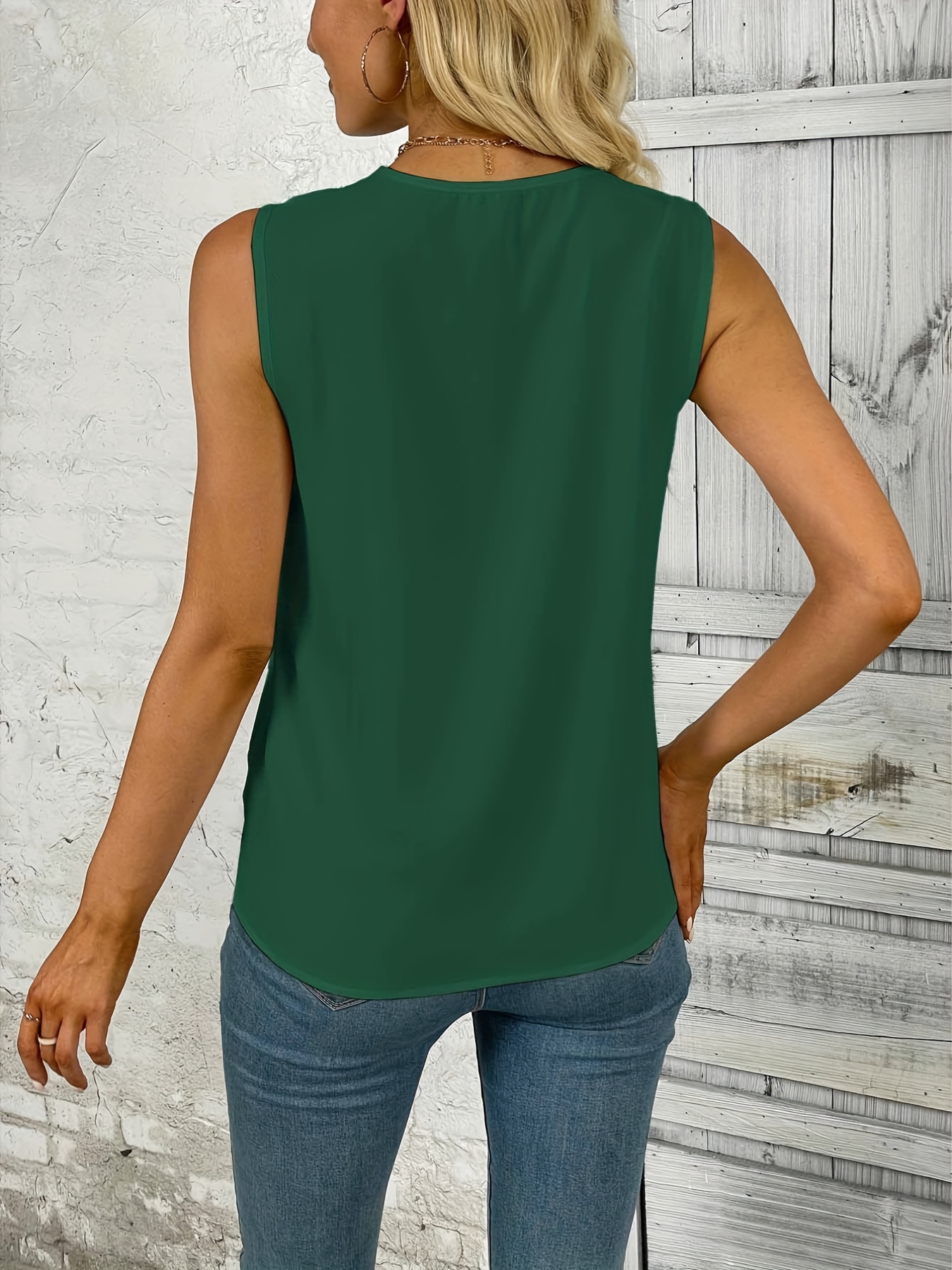 ruched v neck blouse casual sleeveless solid versatile blouse womens clothing details 3