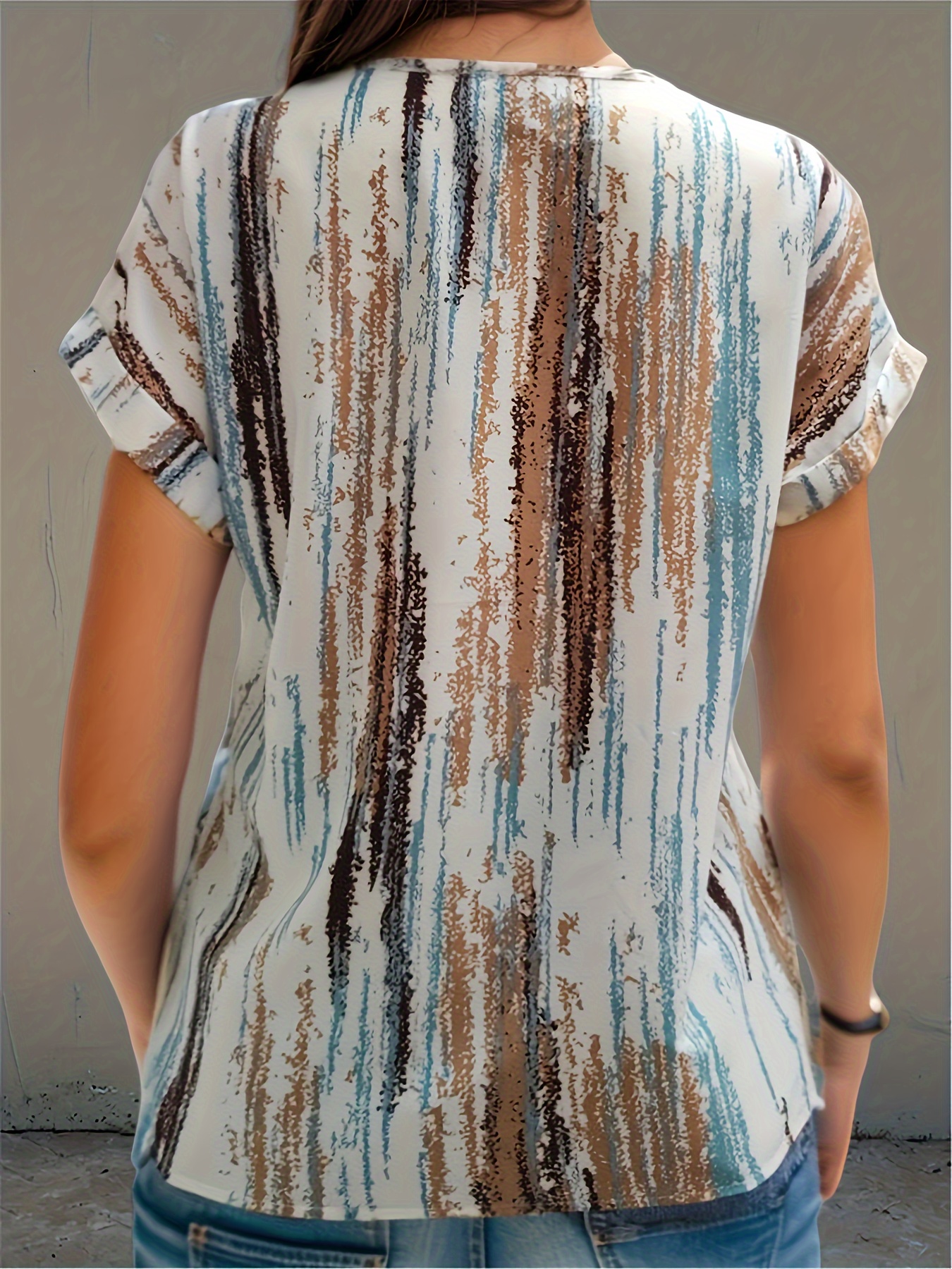 abstract print blouse casual short sleeve crew neck blouse womens clothing details 1