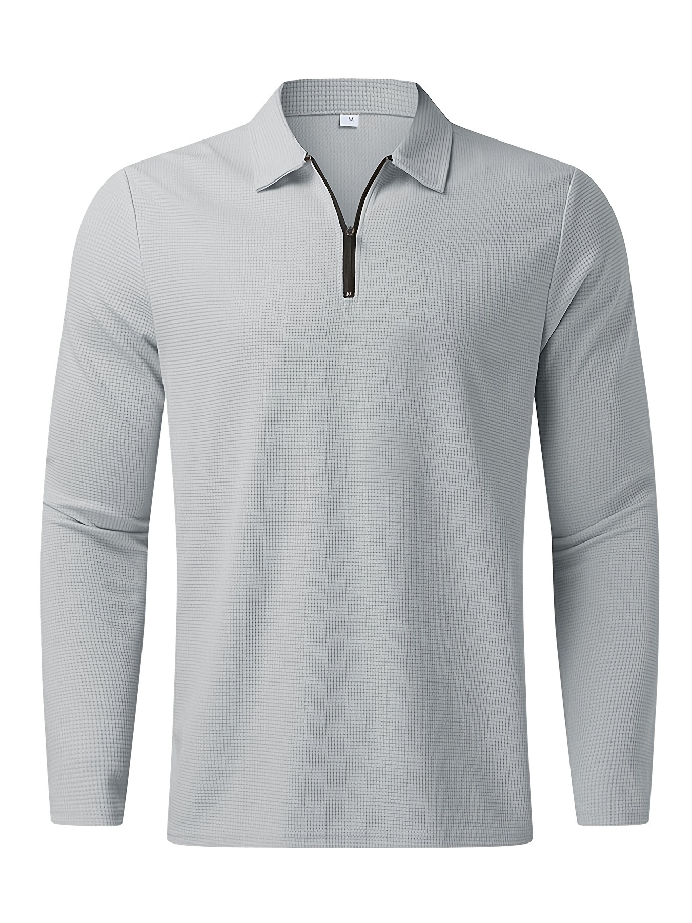 waffle print mens casual long sleeve zipper lapel shirt for spring fall details 2