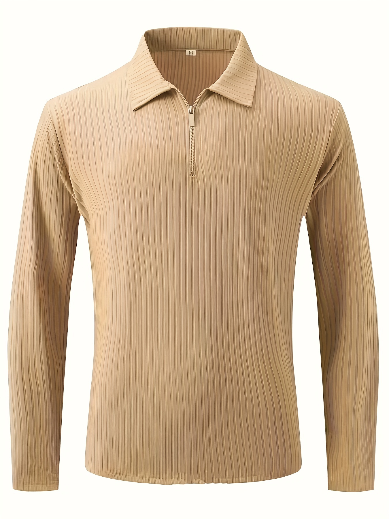 casual comfy mens long sleeve zipper lapel golf shirt male spring fall clothing details 5